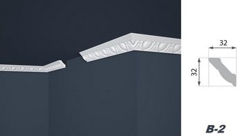 marbet design Eckprofil B-02 (Stuckleisten aus Styropor EPS - riesige Auswahl, leichte weiße Profile gemustert für Decken-/ und Wandübergang dekorativ)