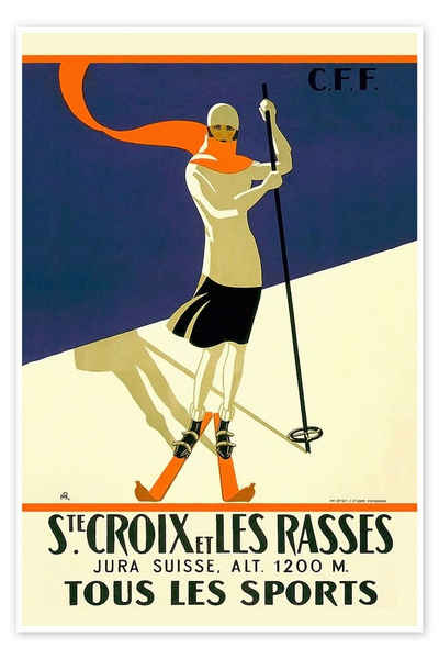 Posterlounge Poster Vintage Ski Collection, Skifahren in Sainte-Croix, Vintage Illustration