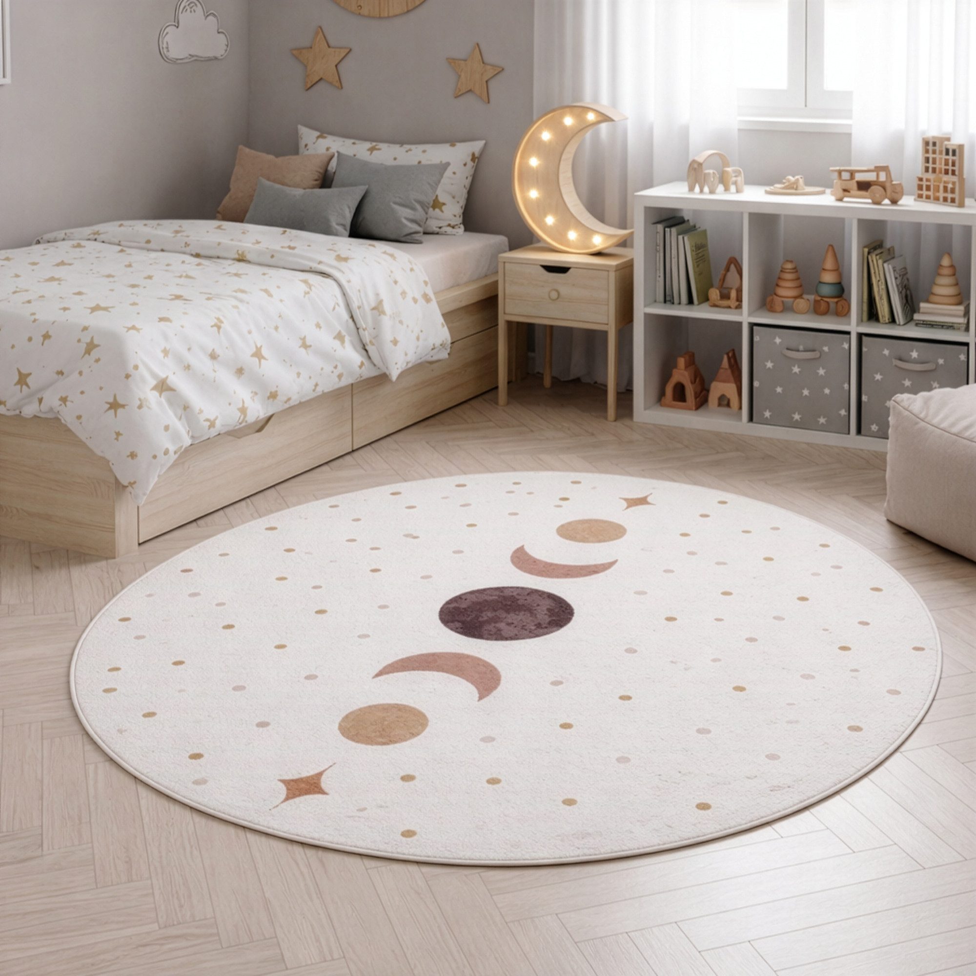 Ayyildiz Teppiche Kinderteppich COCO 1136, auch in rund erhältlich, rund, Höhe: 8 mm, Waschbar bei 30 °C, rutschhemmend, OEKO-TEX® zertifiziert, Sonne Mond