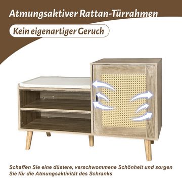MODFU Schuhbank Schuhschrank Schuhregal, mit Kommode,Rattantüren,verstellbaren Einlegeböden,105*40*69cm