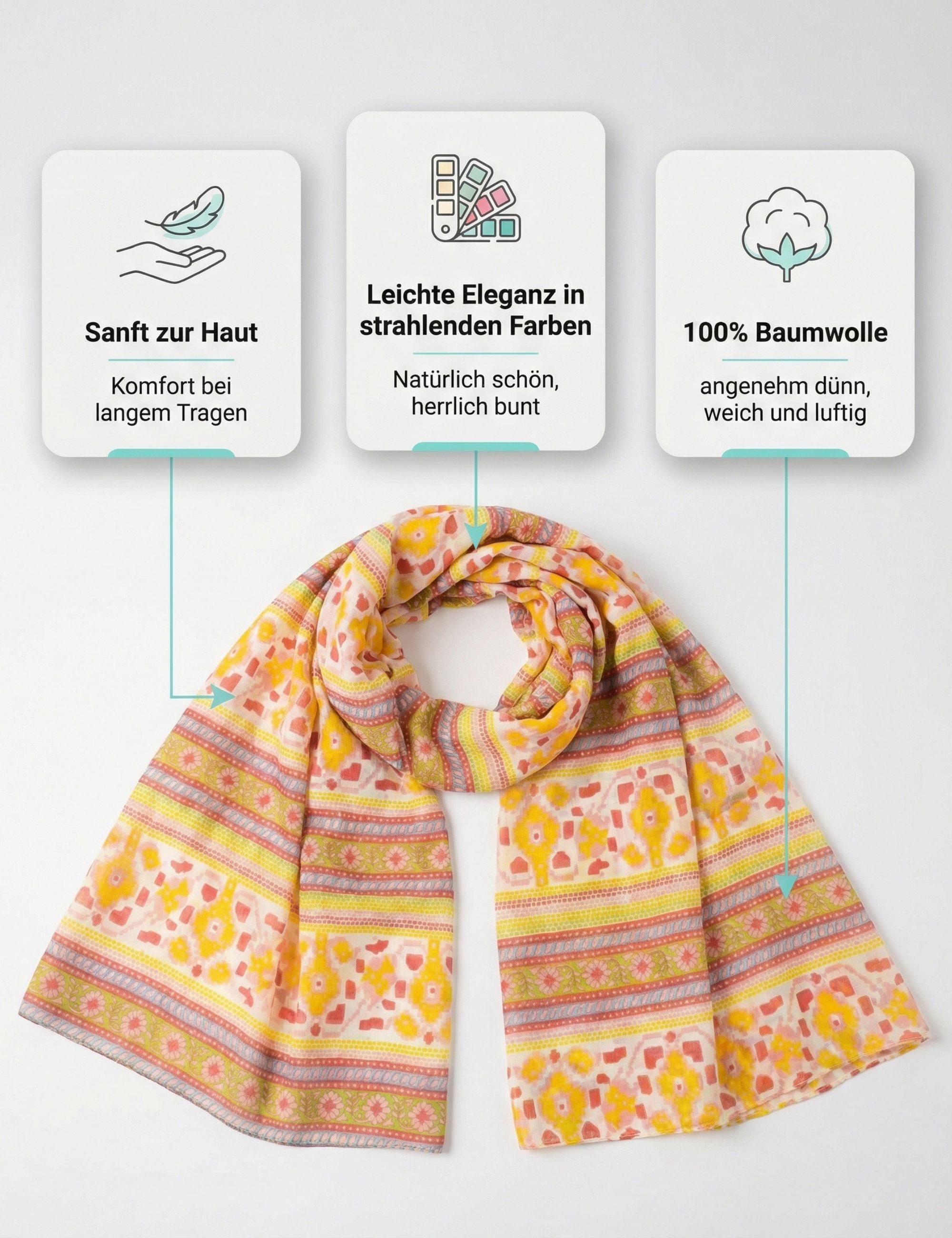 Sunsa Halstuch Damen Schal Tuch. Baumwolle Halstuch. Scarf mit Blumen Aufdruck, Blumen & Abstract Aufdruck