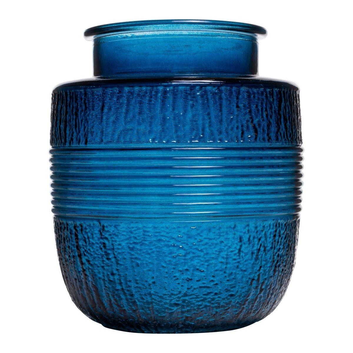 INNA-Glas Dekovase Deko Glas Vase Marisela mit Zierborte, blau-klar, 18 cm, Ø 15,5 cm