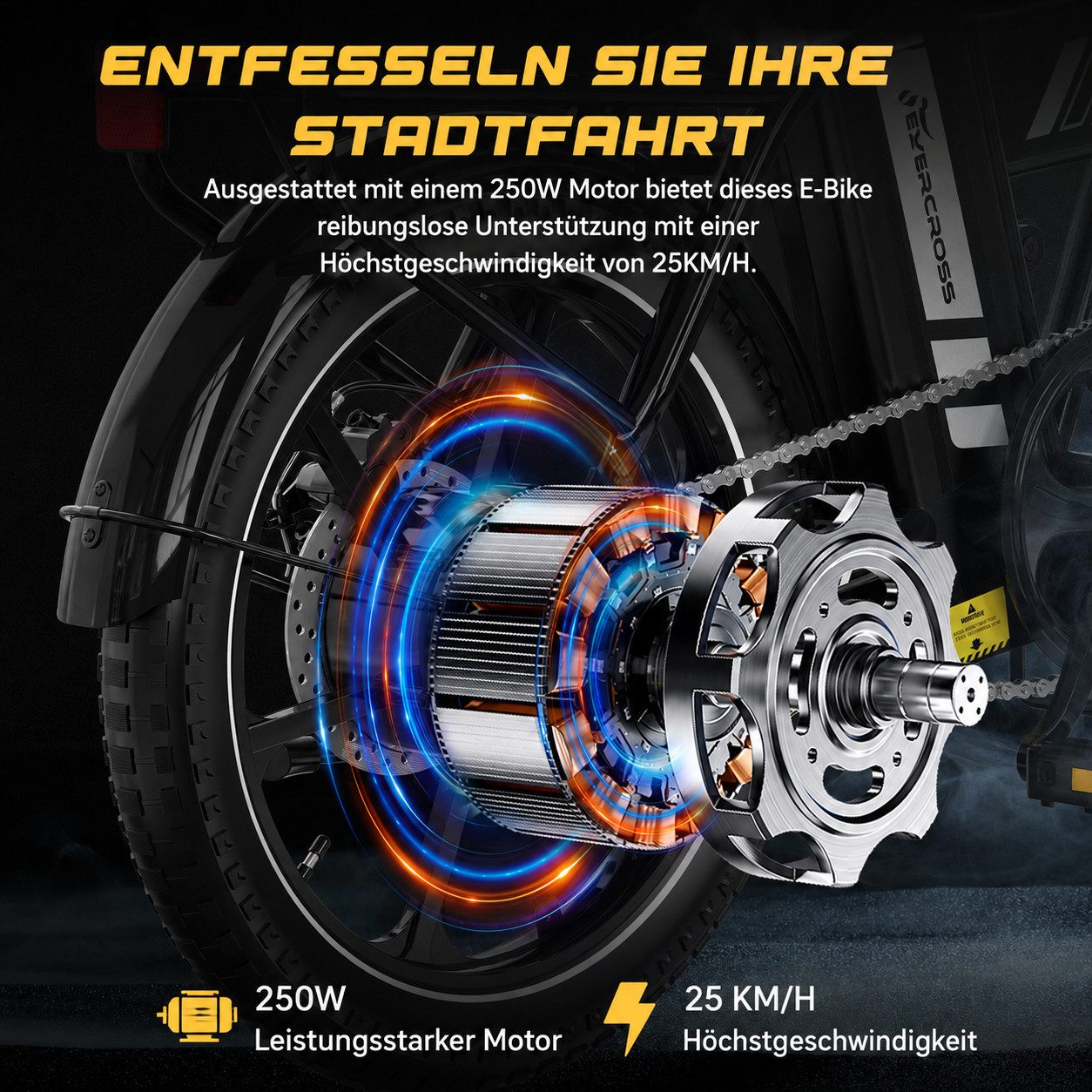 EVERCROSS TECH E-Bike EK5 Faltbares E-Fahrrad,Pedelec, 36V 13AH, Heckmotor, 468 Wh, Heckmotor, 15/20/25 KM/H, bis 60km, ebike Herren/Damen – Bild 3 von 5