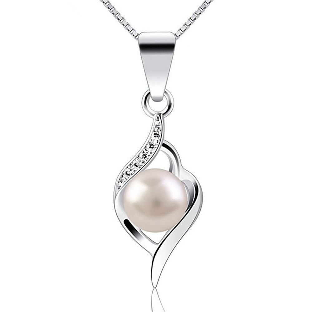 MOPUEA Kette mit Anhänger Silber Perlenkette Choker Halskette mit Perlen-Anhänger Damen Kette (zierliches Wirbel-Design mit runden Zuchtperlen und Zirkonia-Edelsteinakzenten, 1-tlg., eleganter Damen Schmuck), aus 925 Sterlingsilber Schmuck für Frauen und
