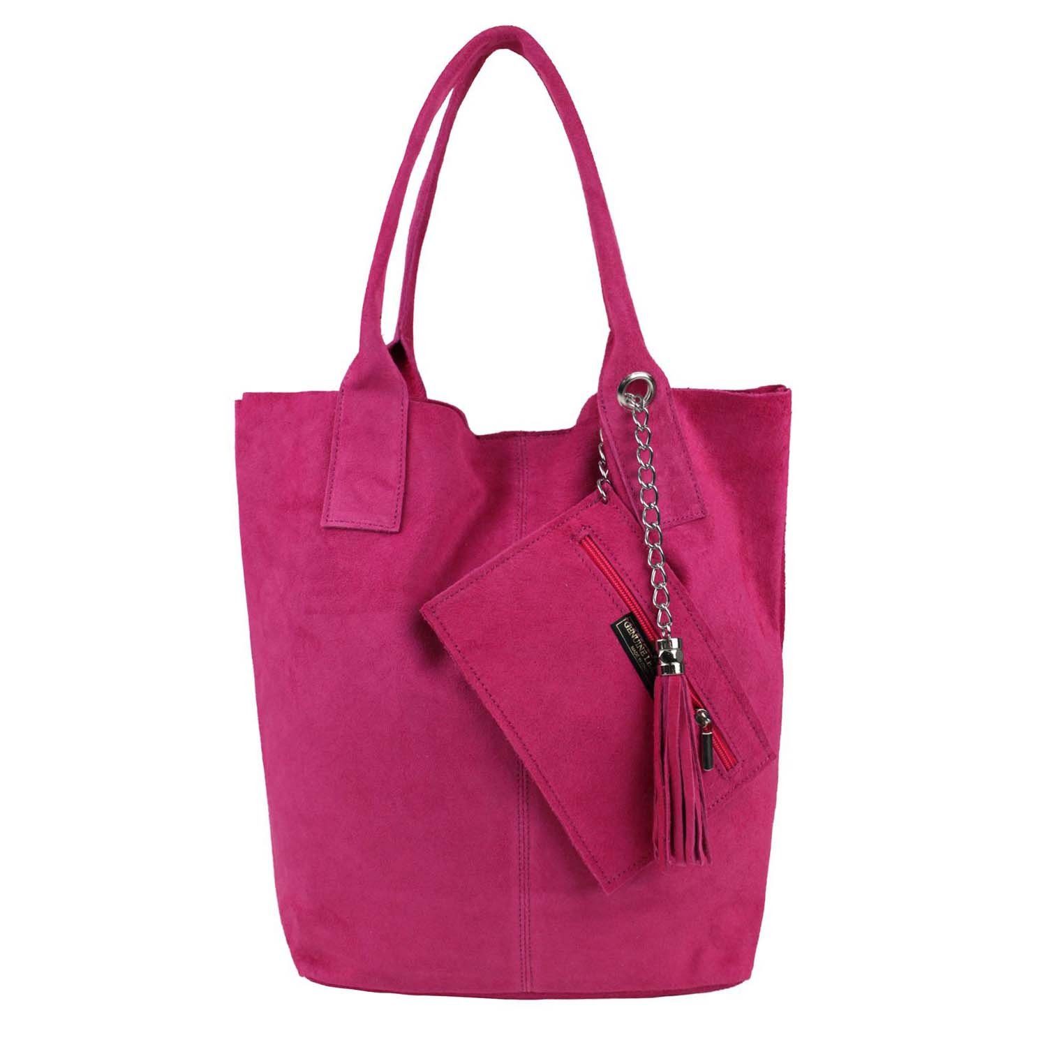 ITALYSHOP24 Schultertasche Made in Italy Damen Leder Shopper Schultertasche, ein Leichtgewicht, als Handtasche, Henkeltasche tragbar