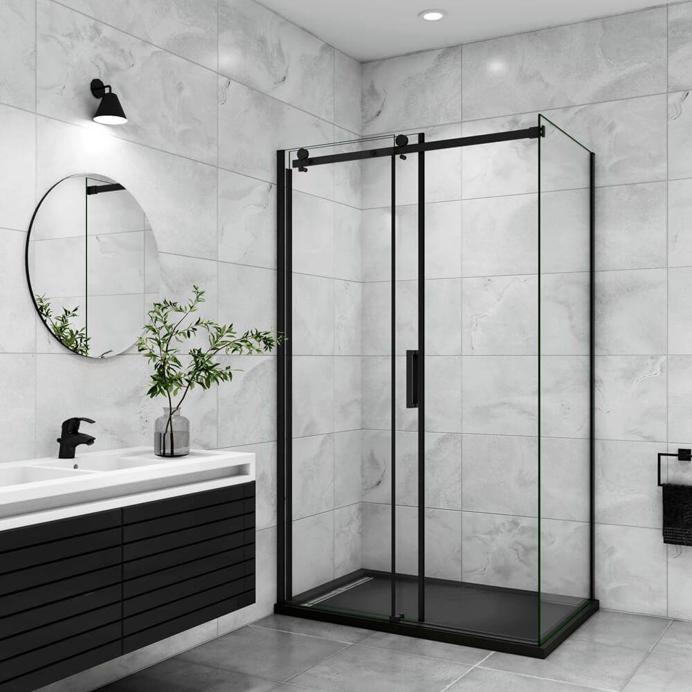 duschspa Eckdusche 200cm Dusche Schiebetür mit Seitenwand Duschkabine Duschabtrennung, BxT: 100x80 cm, Einscheibensicherheitsglas, Sicherheitsglas, Set, mit Seitenteil, links und rechts montierbar