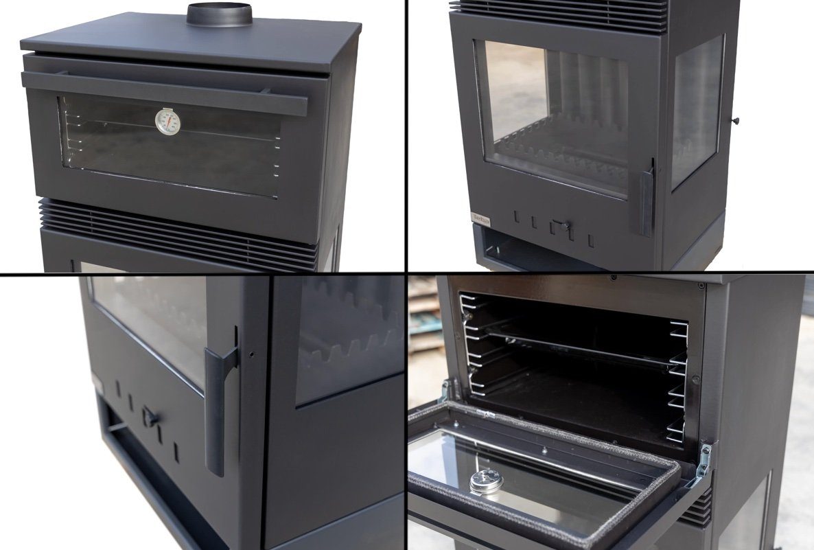 Teba Therm Kaminofen mit Backfach Panorama Kamin 3 Scheiben Glas TKS 15 Hol günstig online kaufen