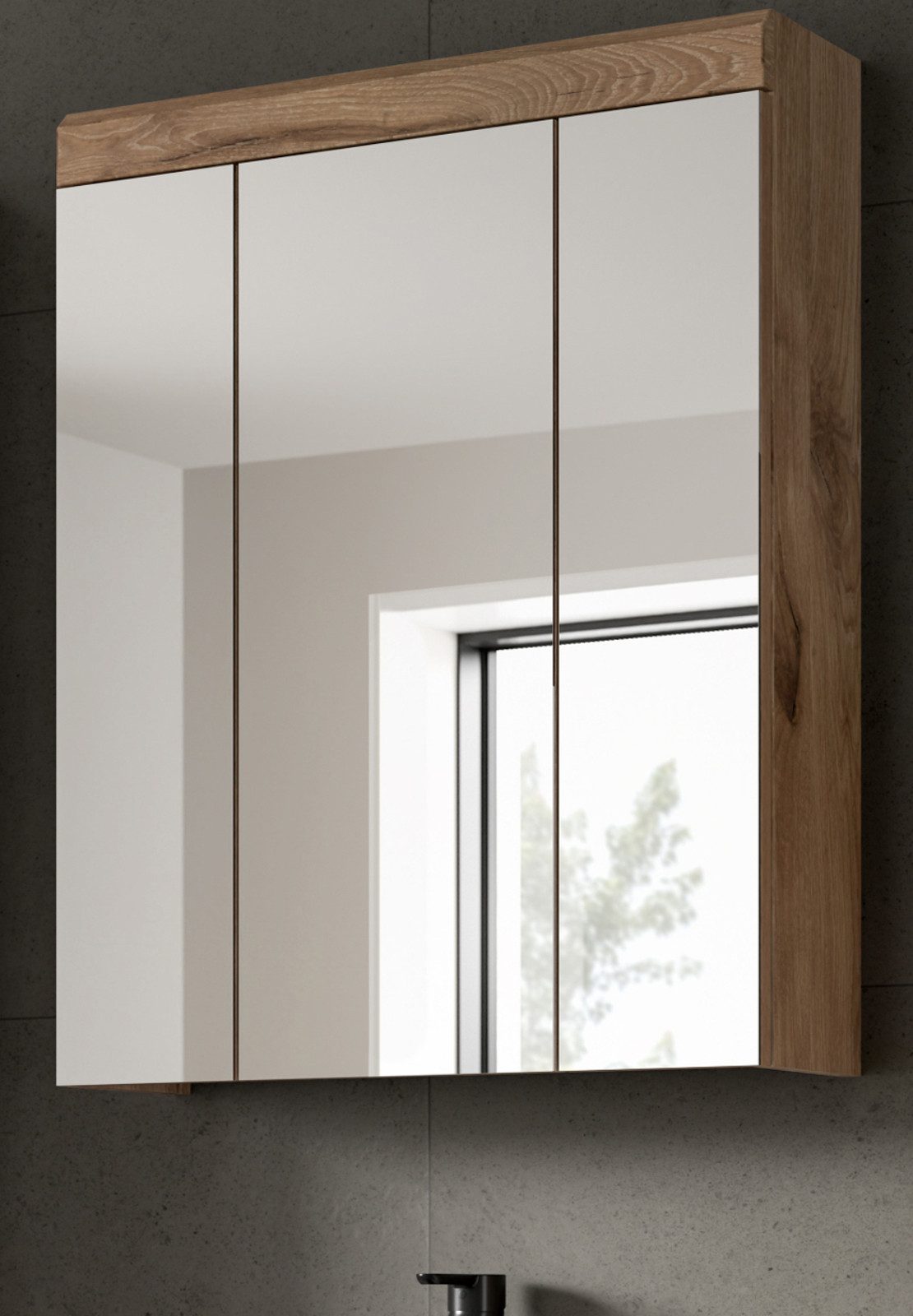 Inn.Furn Badezimmerspiegelschrank Willow (Badschrank in Nox Eiche Dekor, 3-türig / 3D, 60 x 79 cm) 9 Fächer