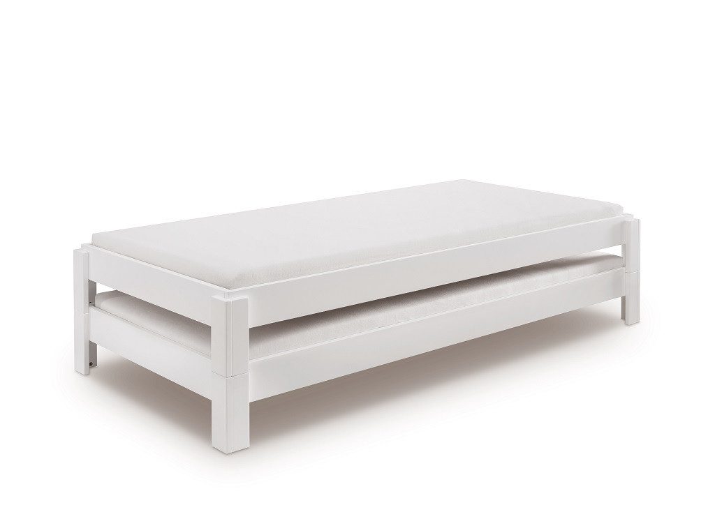 Main Möbel Stapelbett 2er-Set Stapelbett 90x200cm 'Dubi' Buche massiv weiß lackiert