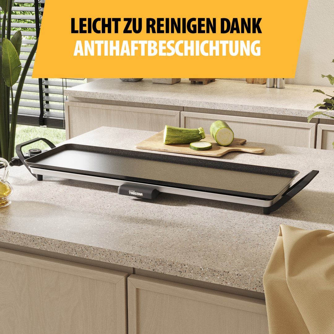 Tristar Tischgrill Tristar BP-2668 Tischgrill Slim L - Große Grillfläche - Leicht zu rein, 1800 W, 70 x 23 cm – Abnehmbare Griffe