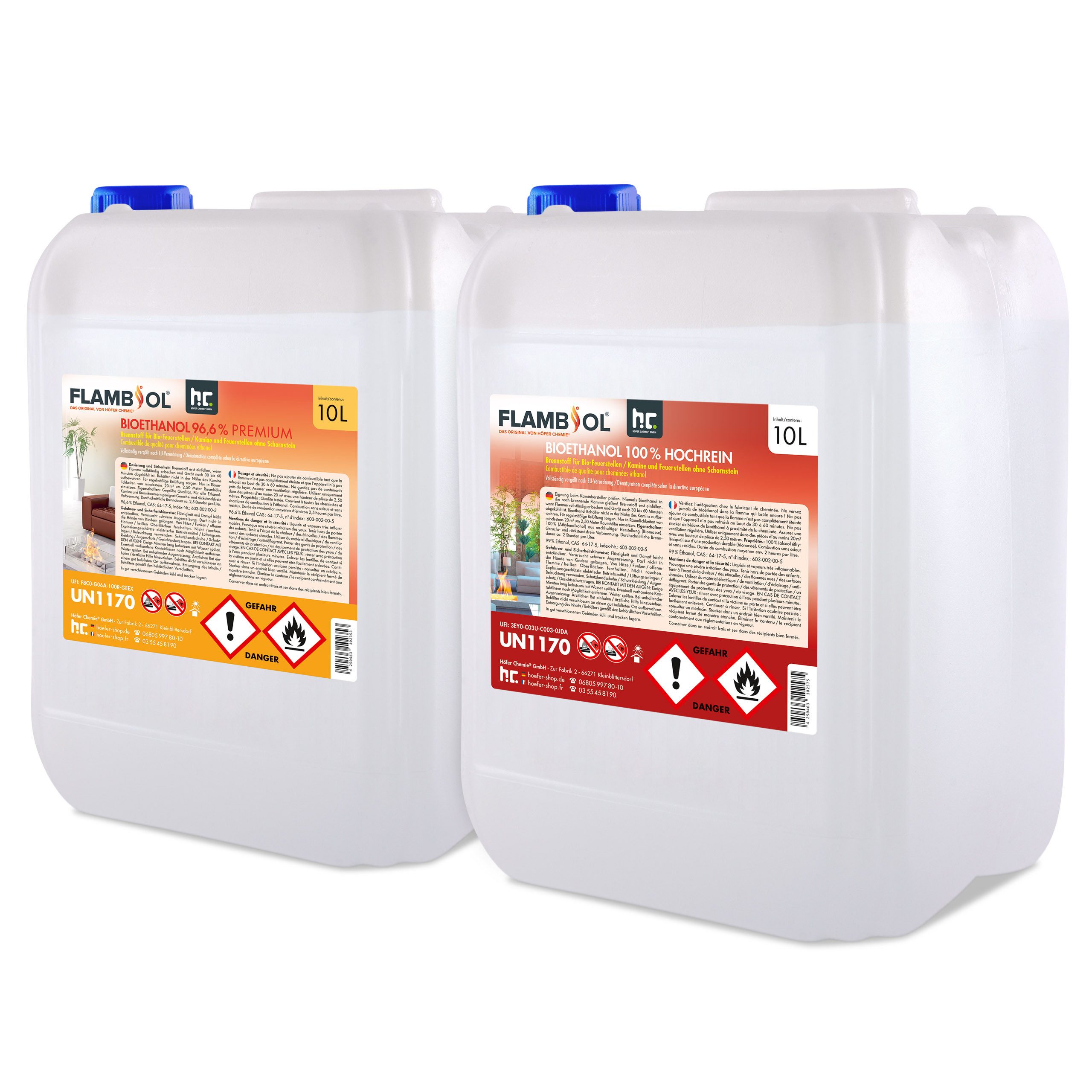 FLAMBIOL Bioethanol 2 x 10 L Probierset FLAMBIOL® Bioethanol, 20 kg