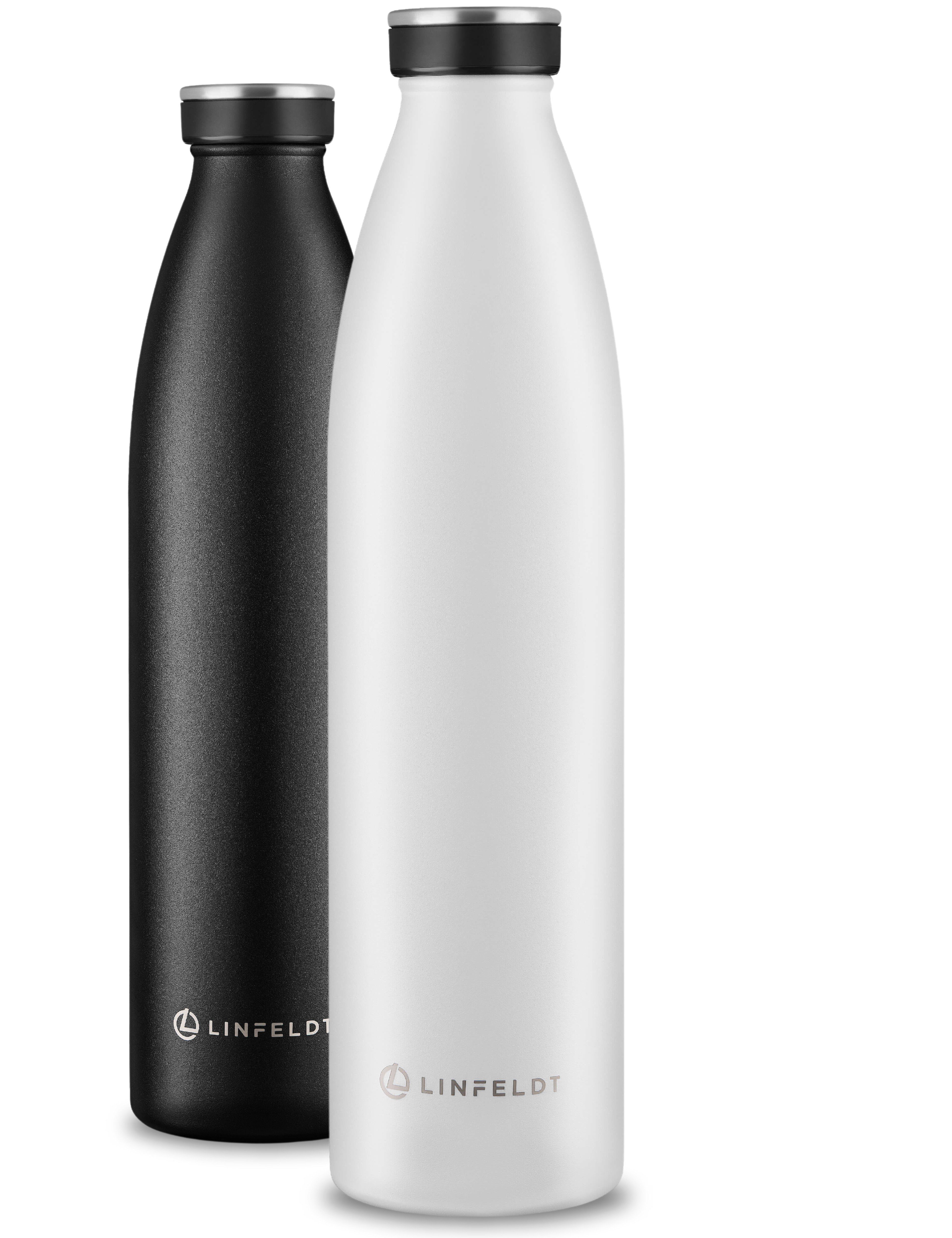 LINFELDT Trinkflasche 1L Trinkflasche Edelstahl Isoliert 24H Auslaufsicher + Sprudel, Edelstahl (Kohlensäure geeignet) Weiß