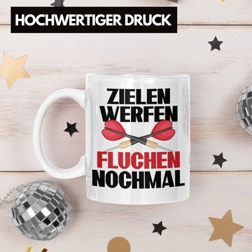 Trendation Tasse Trendation - Darts Tasse Geschenk Dart-Spieler Geschenkidee Lustiger Spruch Zielen Werfen Fluchen Nochmal