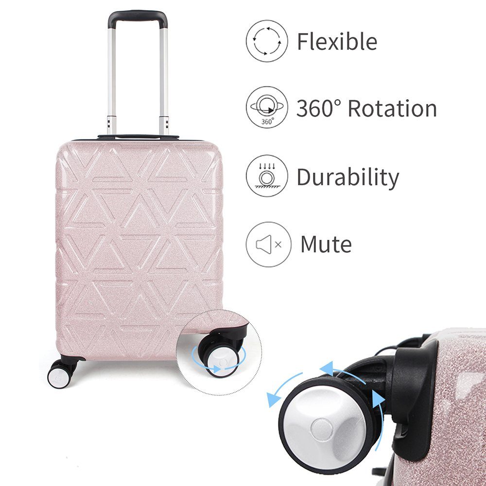 NEWCOM Hartschalen-Trolley Reisekoffer mit TSA Schloss Reflektorstoff Glanz Glitzer, 4 Rollen, Geräuschlose 360° Doppelrollen, 20 Zoll, Ultraleicht, ABS+PC, Rosa