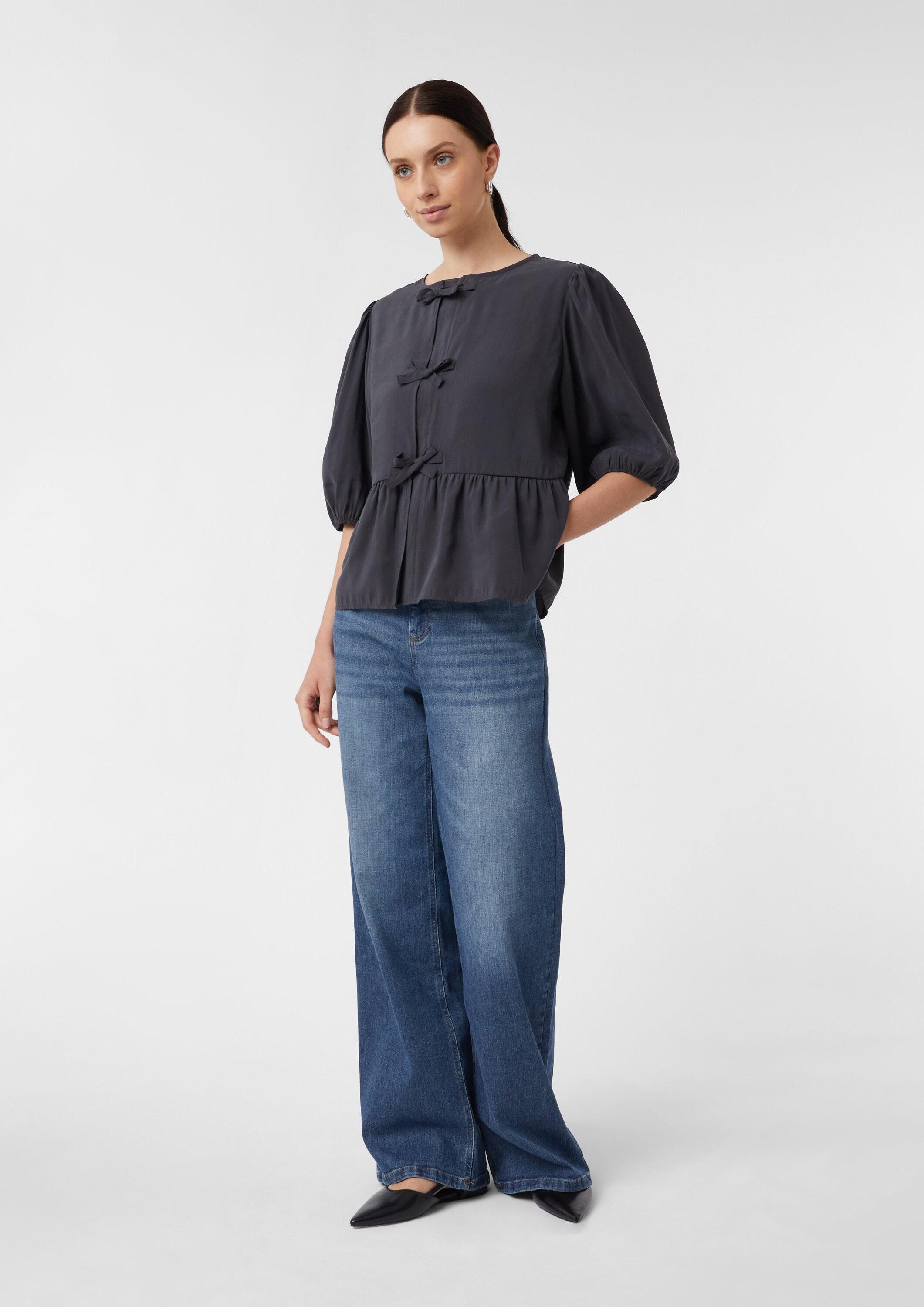 comma Kurzarmbluse Bluse Feminine Bluse mit Schleifendetails und Volant