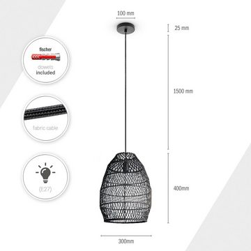 Paco Home Pendelleuchte VIHMO, ohne Leuchtmittel, Rattan Esstisch Pendellampe LED Boho Rustikal Korblampen Küche E27