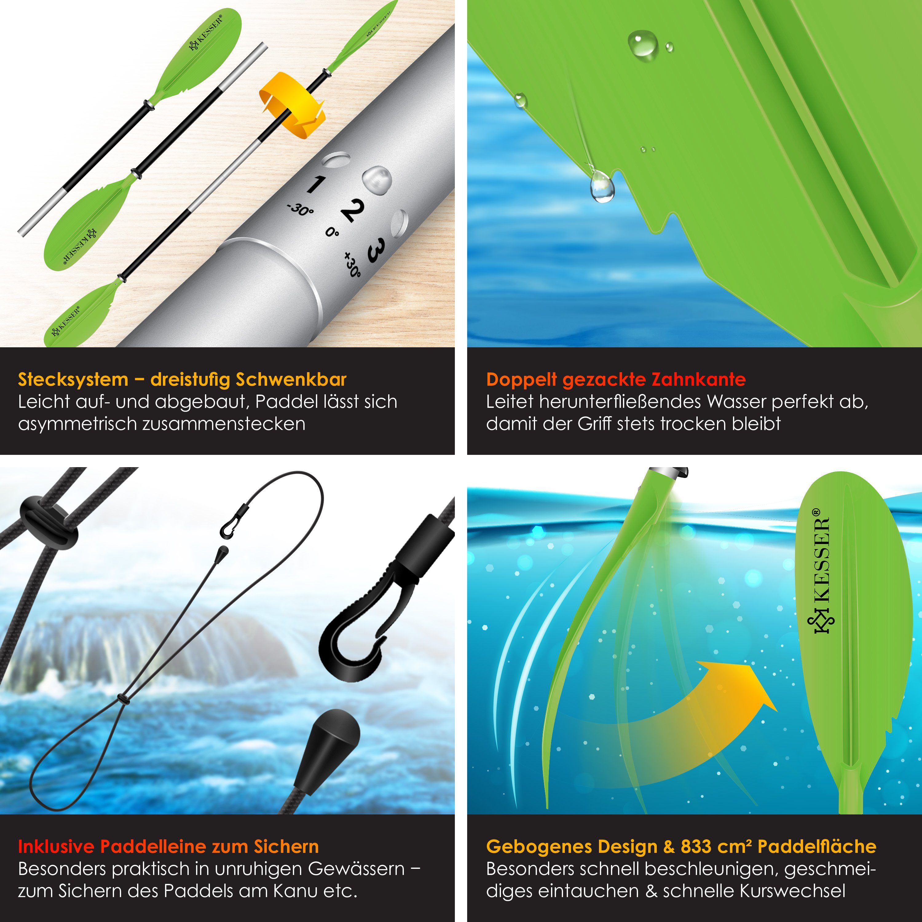 SUP-Paddel, KESSER Kayak Paddle Doppelpaddel SUP Kanu für grün Stand-Up 4-teilig