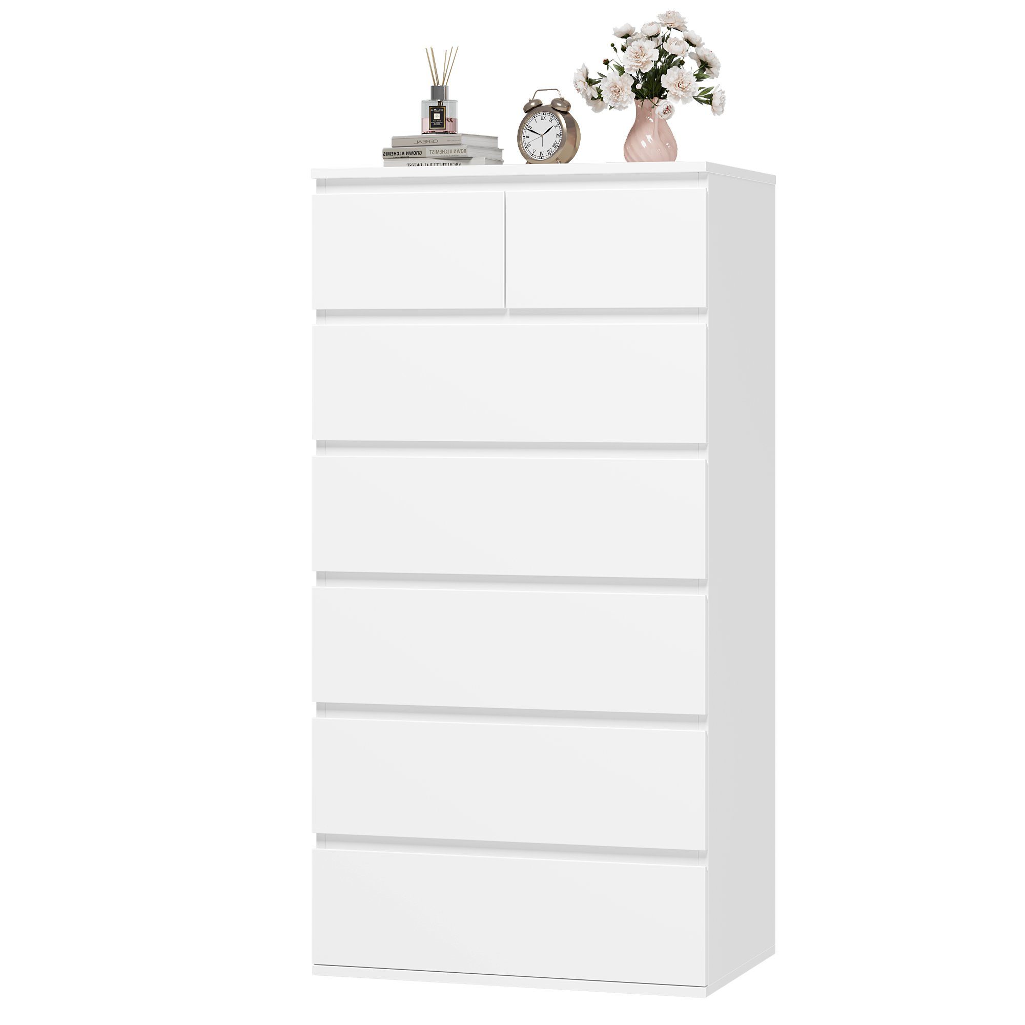 Homfa Kommode Sideboard Schubladenschrank Schubladenkommode, mit 7 Schubladen, holz, weiß, 60x40x119 cm