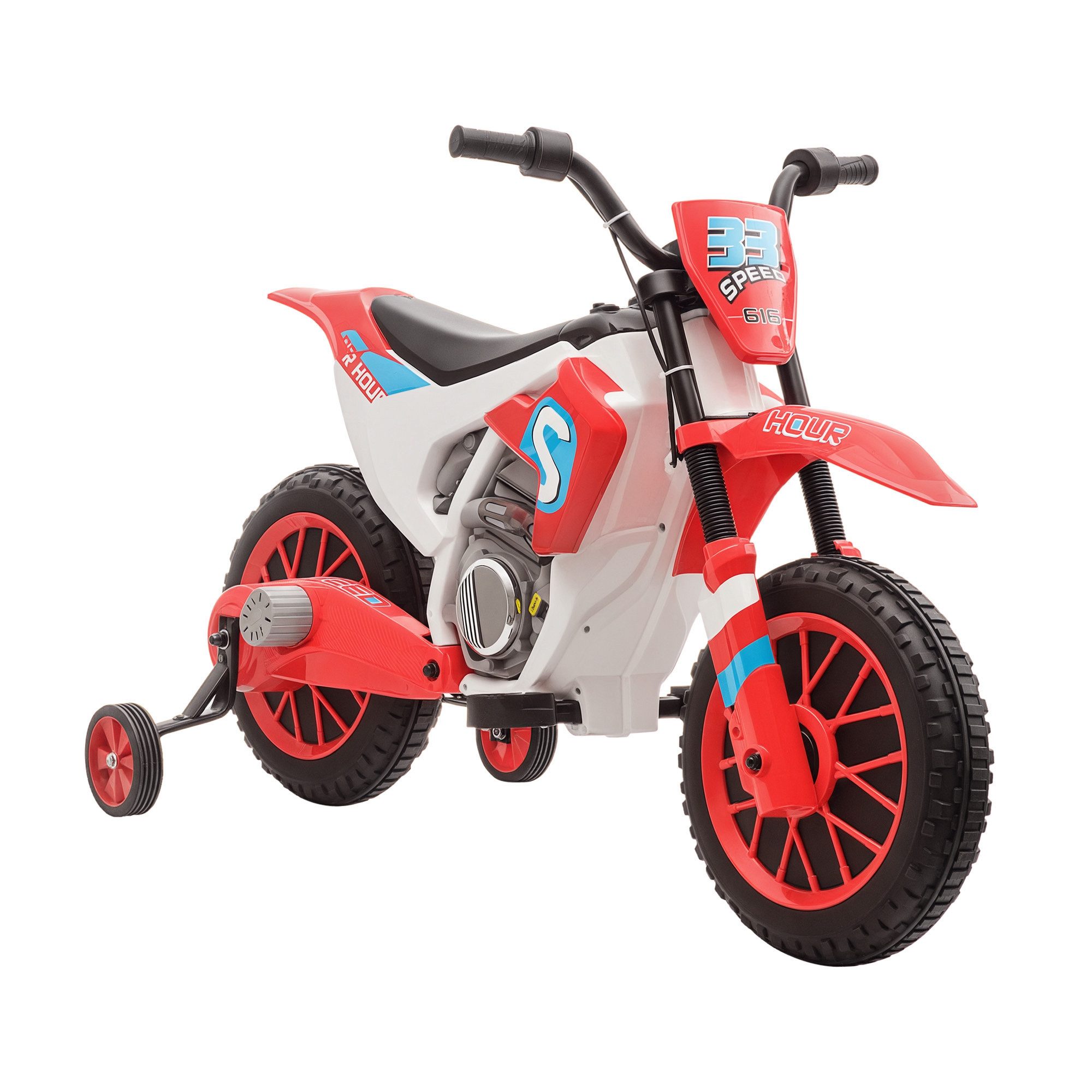 Elektro-Kindermotorrad Elektromotorrad Kinder 3-8 km/h mit 2 Stützrädern Rot+Weiß
