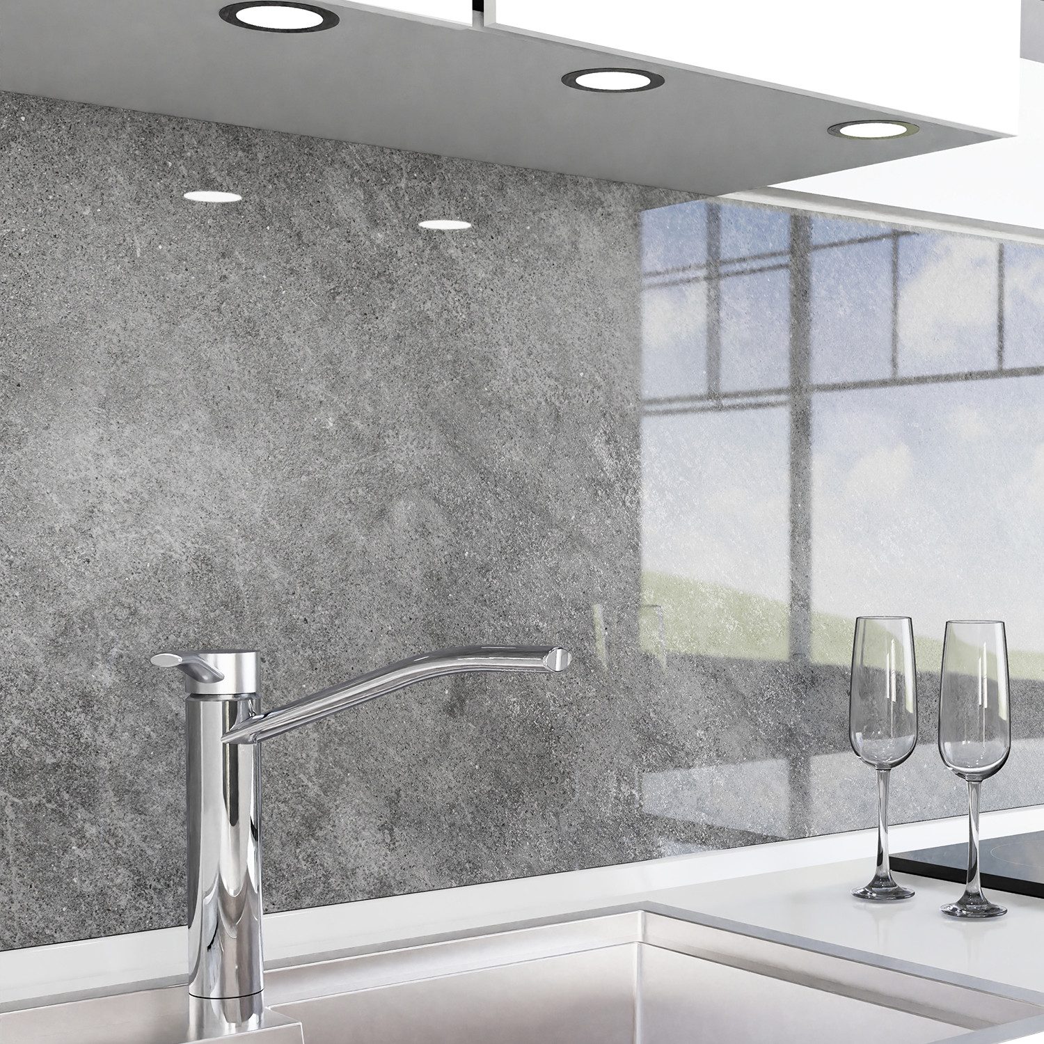 danario Küchenrückwand Folie selbstklebend, Glasoptik, Spritzschutz Küche, ablösbar - 0,8 mm