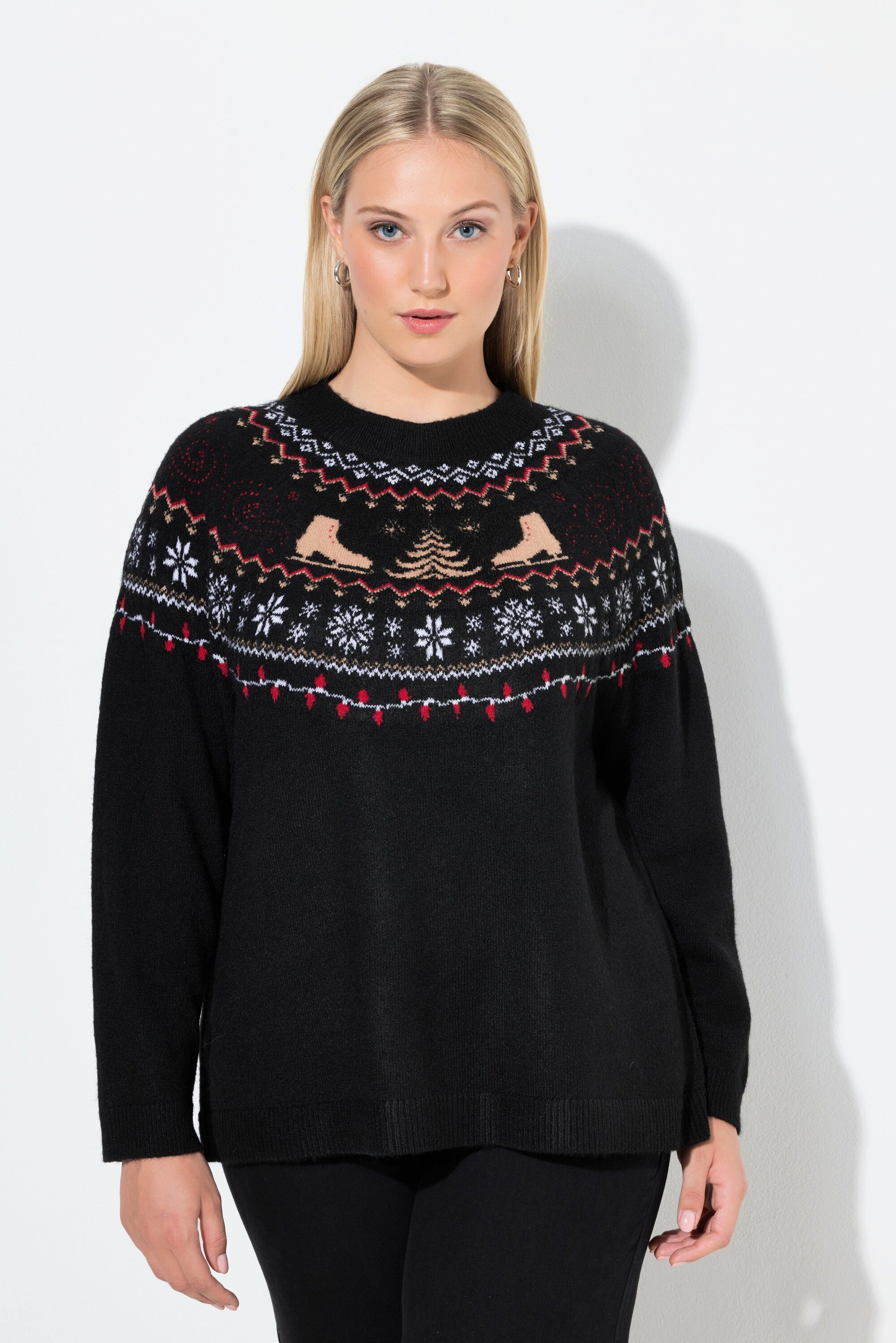 Ulla Popken Strickpullover Weihnachtspullover Norweger Stehkragen Langarm günstig online kaufen