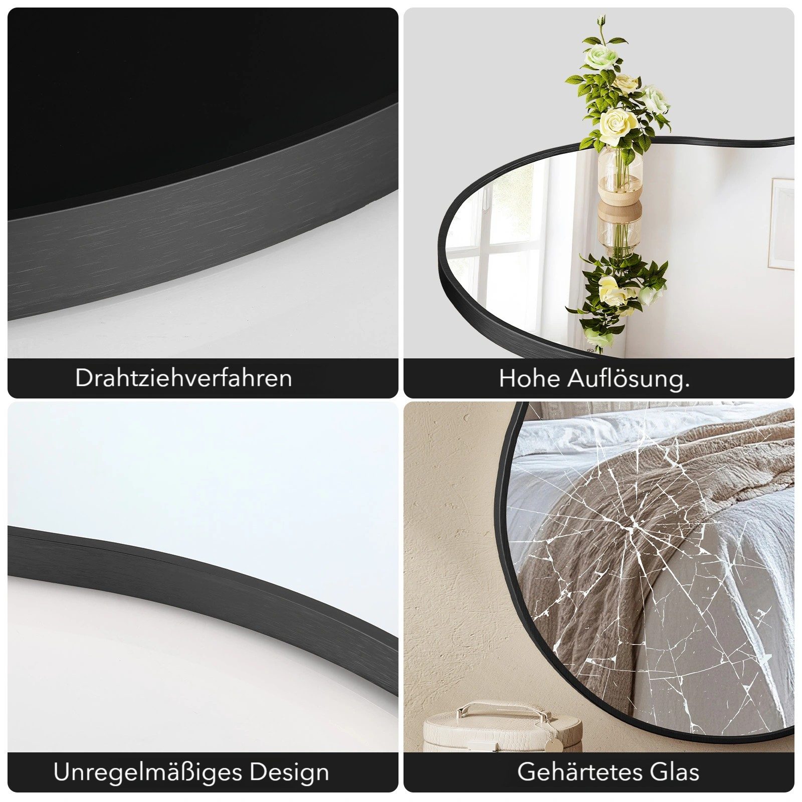 TLGREEN Dekospiegel Wandspiegel, (Wolkenspiegel mit Gehärtetes Glas, Aluminiumrahmen), für Wohnzimmer Schlafzimmer Badezimmer