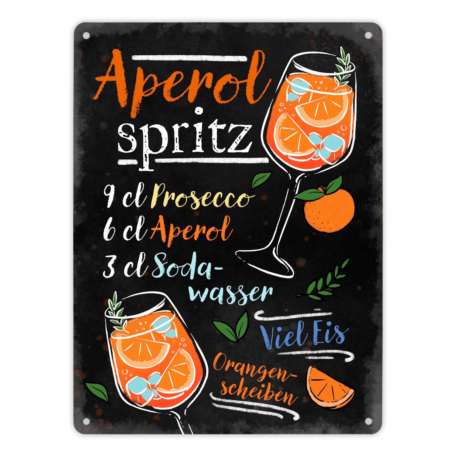 speecheese Metallschild Cocktail-Rezept Aperol Spritz Metallschild XL in 21x28 cm