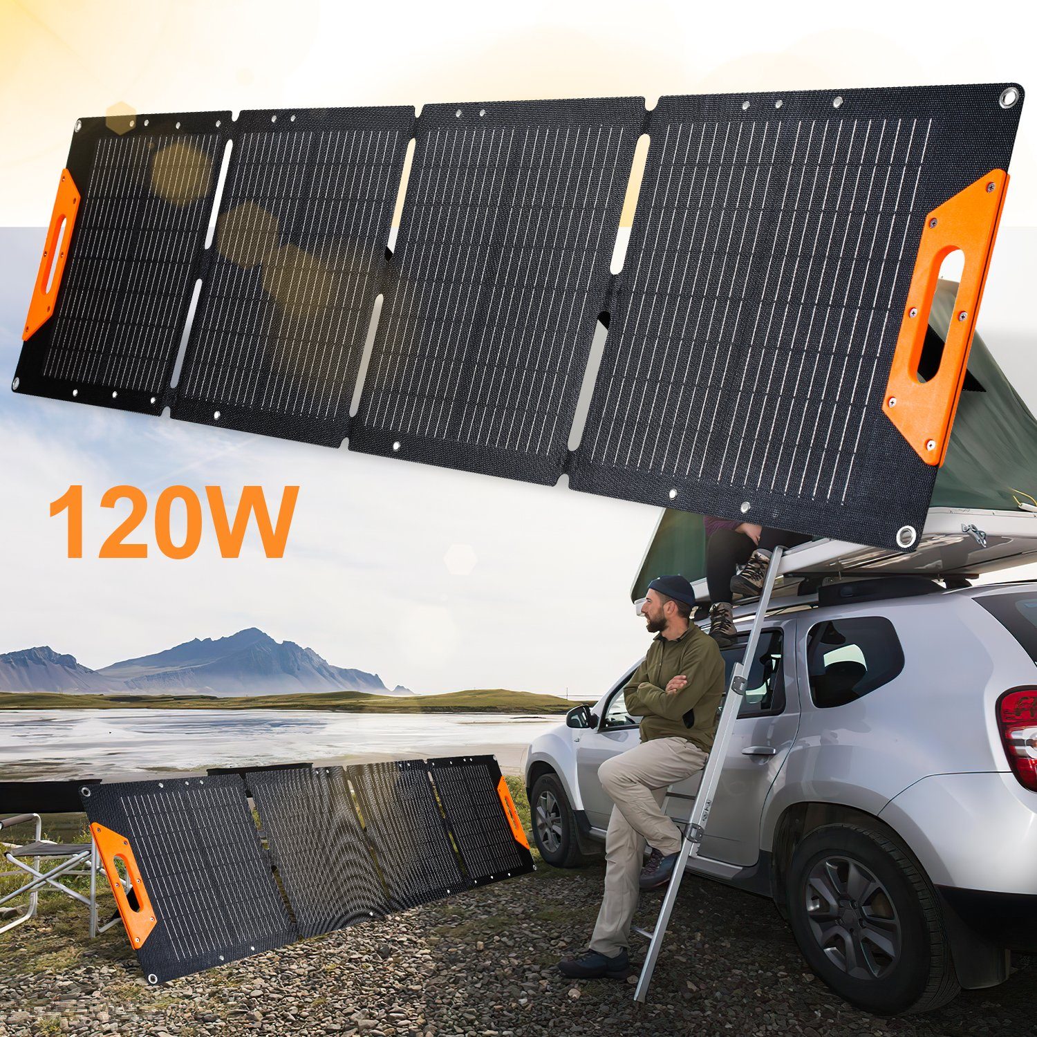 Hyrican Solarmodul Solar Modul PV-220 200Watt / 18V Solarpanel für  Powerstation, 220 W, (1-St), für UPP-1200 & UPP-1800, faltbar, DC-Anschluss  für 7909 Ladebuchse