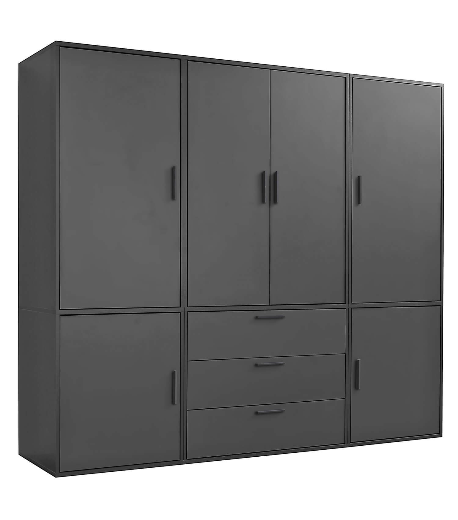 mokebo Kleiderschrank Der Grenzenlose (6-Türig & 3 Schubladen) Garderobenschrank, Schlafzimmerschrank oder Schrank groß in Schwarz