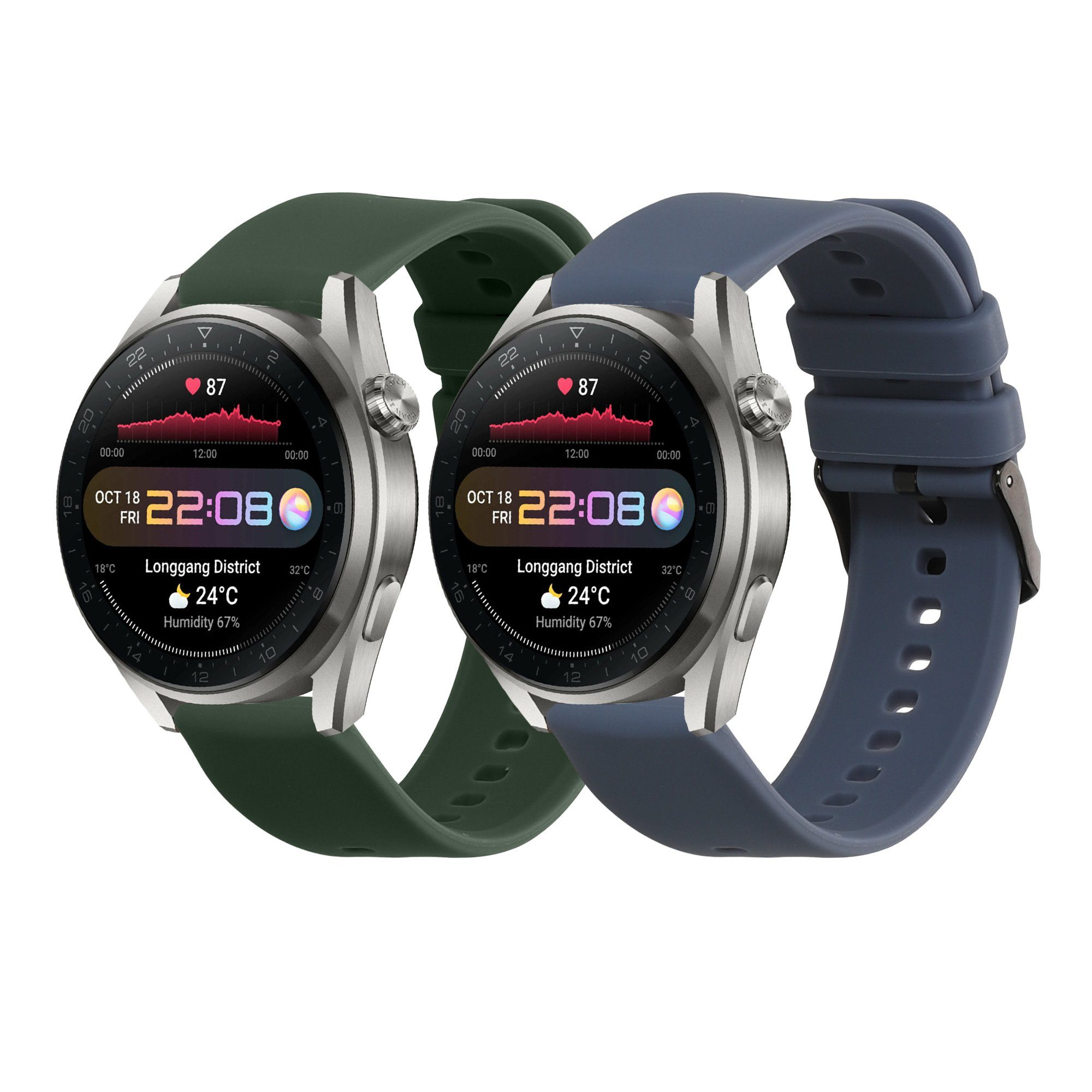 kwmobile 2x Uhrenarmband für Huawei Watch 4 Pro / Watch 4 / Watch 3 Pro / Watch Smartwatch, 2-tlg., Fitnesstracker Band Set aus TPU Silikon - Ersatzarmband Smartwatch