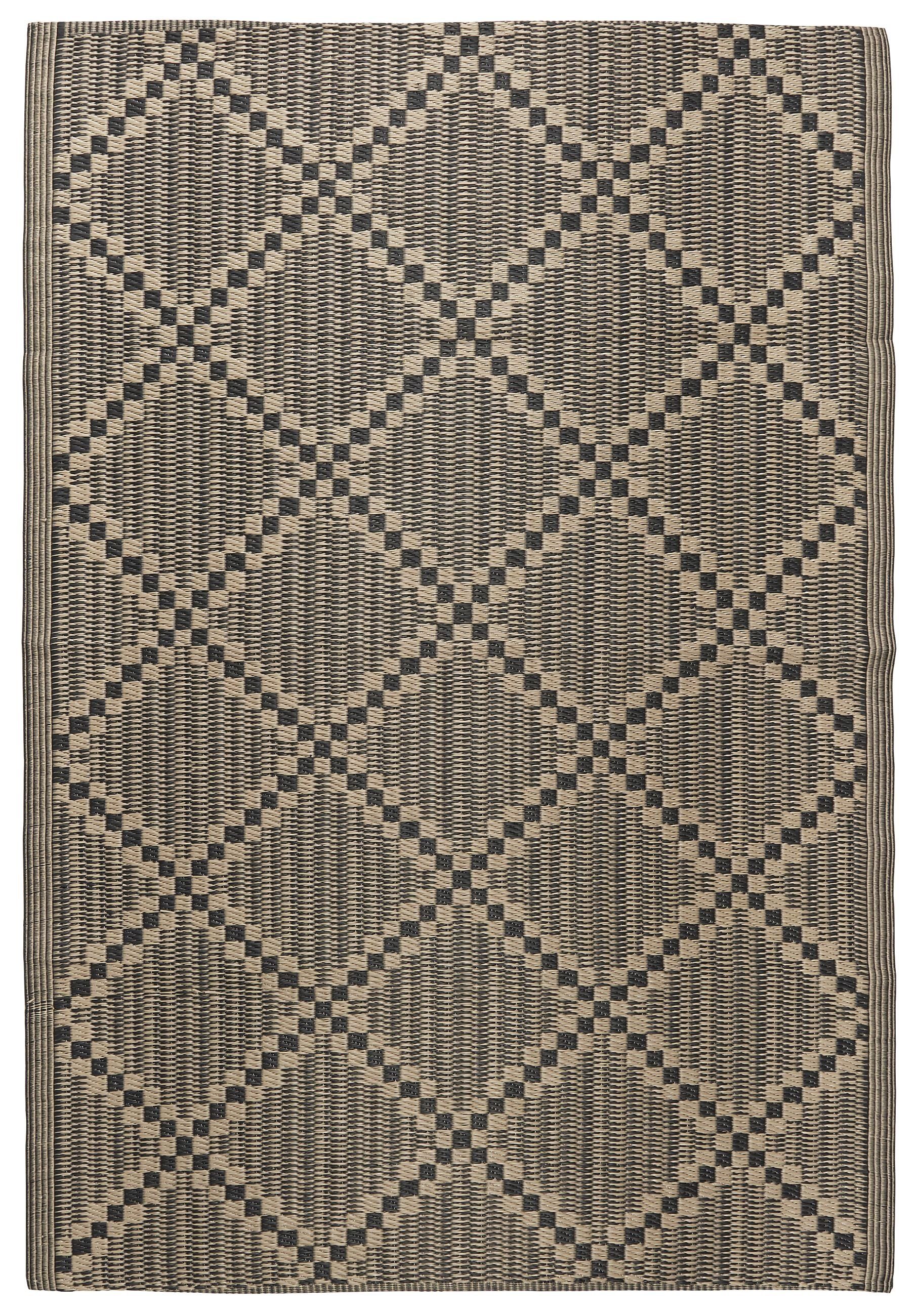 Outdoorteppich Teppich Läufer Terrasse Balkon 120x180 Schwarz Beige Kunststoff, Ib Laursen