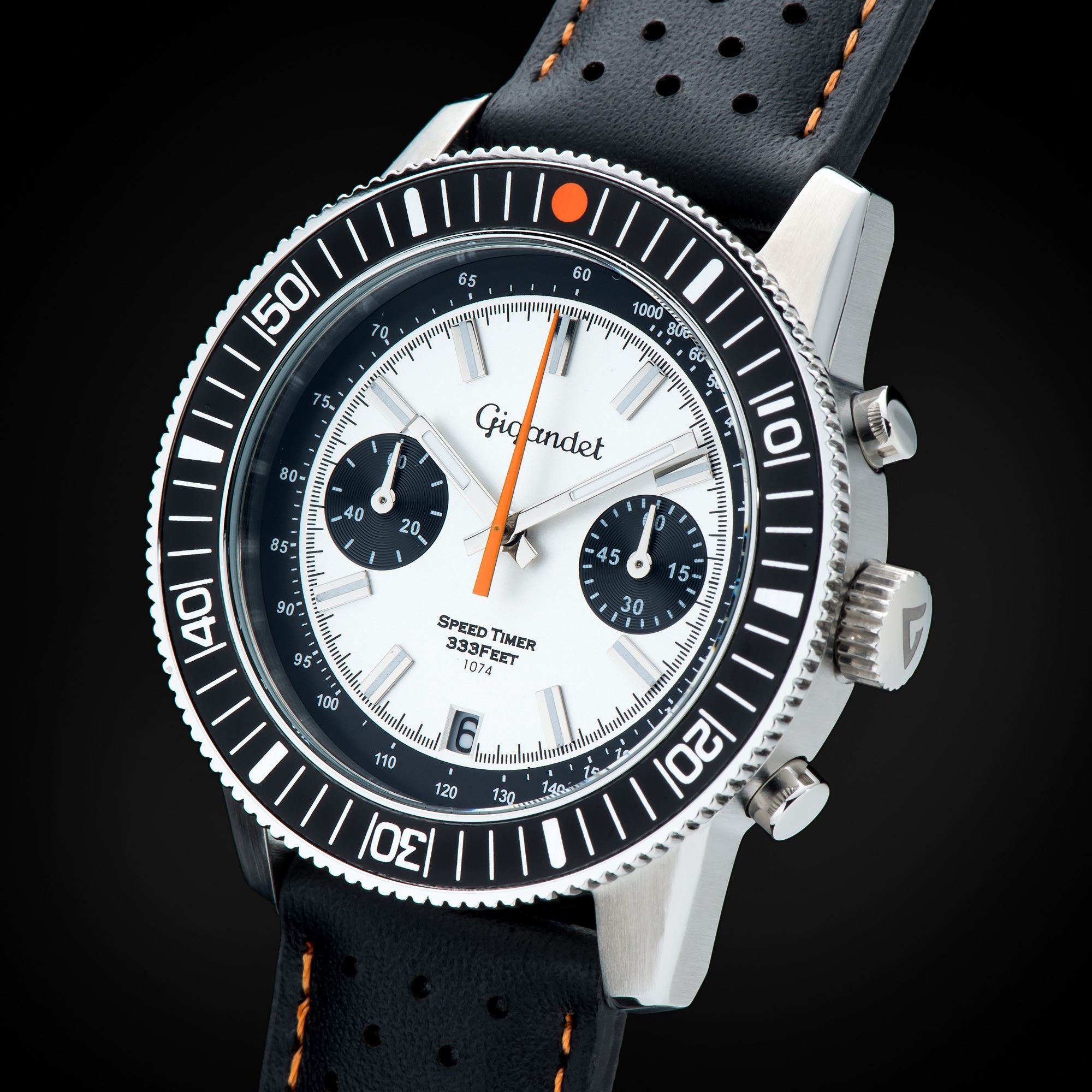 Gigandet Chronograph Armbanduhr, Herrenuhr, Sportuhr, 44mm, SPEED TIMER G7-006, Mineralglas, Datumsanzeige, Lederband, 10bar/100m wasserdicht