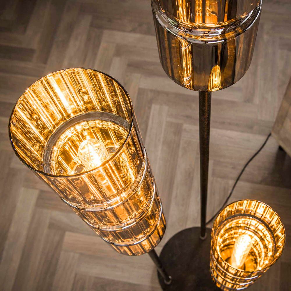 famlights Stehlampe Stehleuchte Belina in Chrom und Schwarz E27 3-flammig