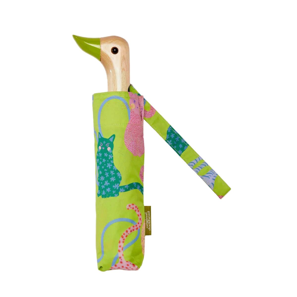 Original Duckhead Taschenregenschirm ORIGINAL DUCKHEAD EU Regenschirm mit Entenkopf - Arty Cats Lime Green