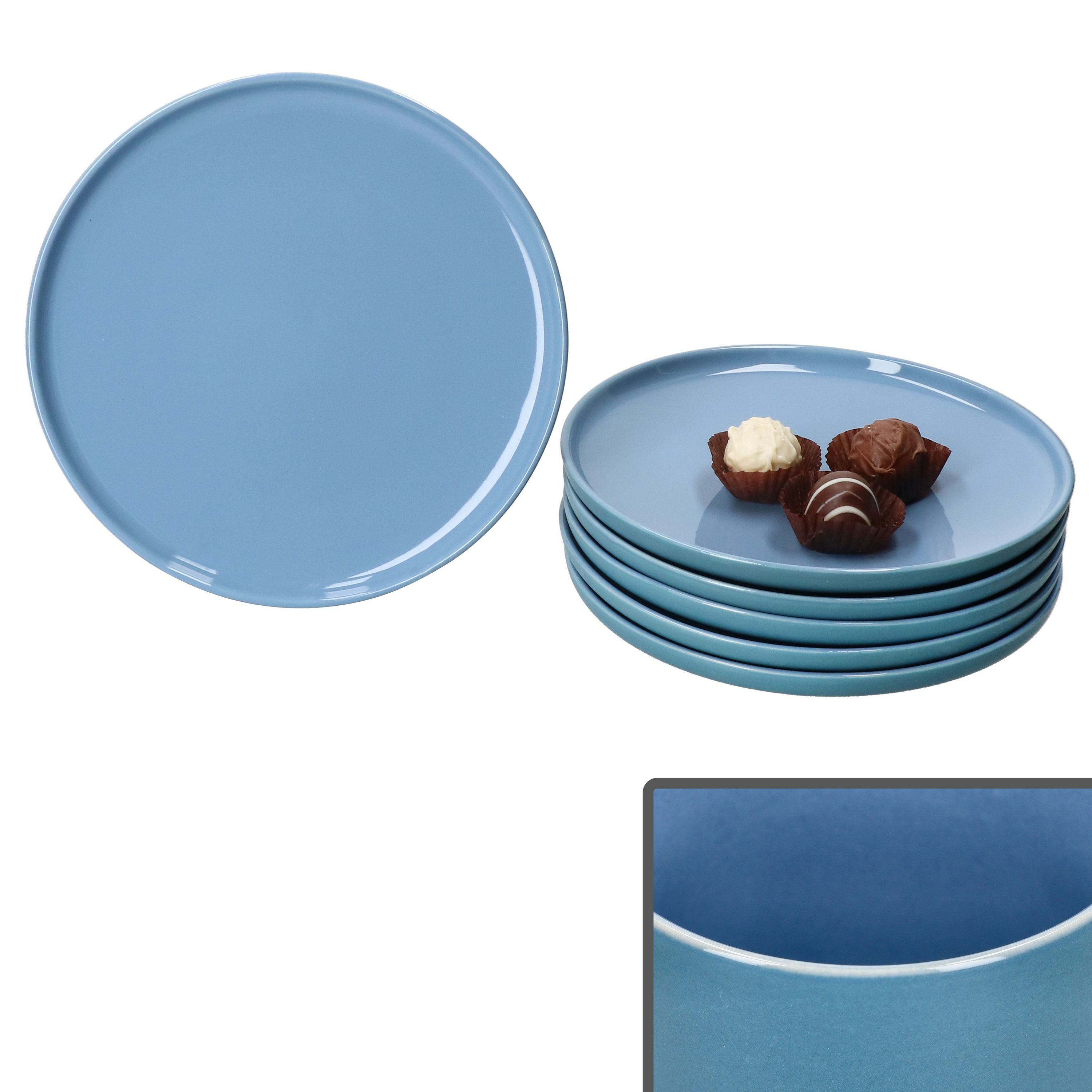 Ritzenhoff & Breker Frühstücksteller Ritzenhoff 6 Kuchenteller Jasper Ozeanblau Steingut Frühstücksteller