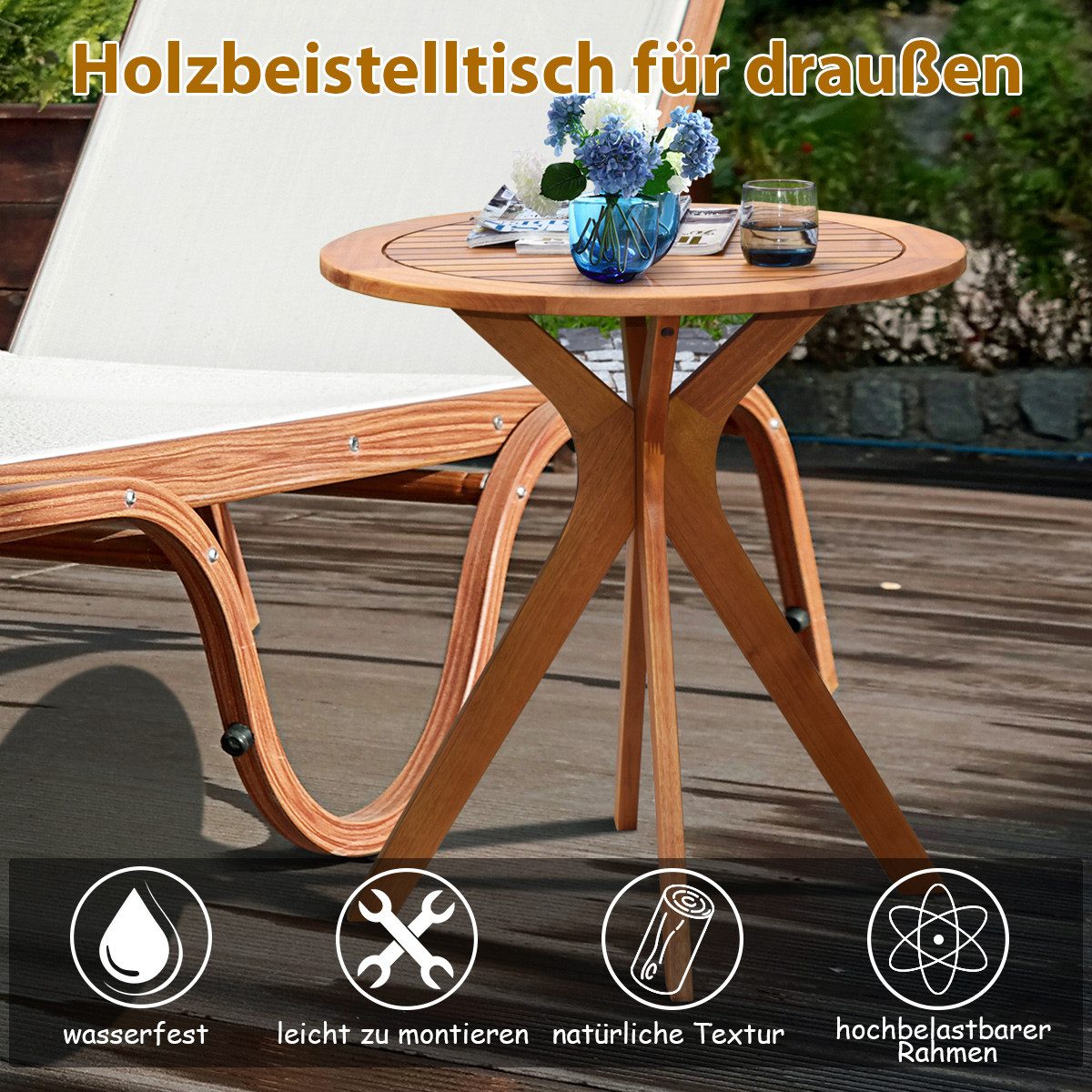 COSTWAY Gartentisch, wetterfest, rund, Balkontisch Holz, 70x70x76cm günstig online kaufen