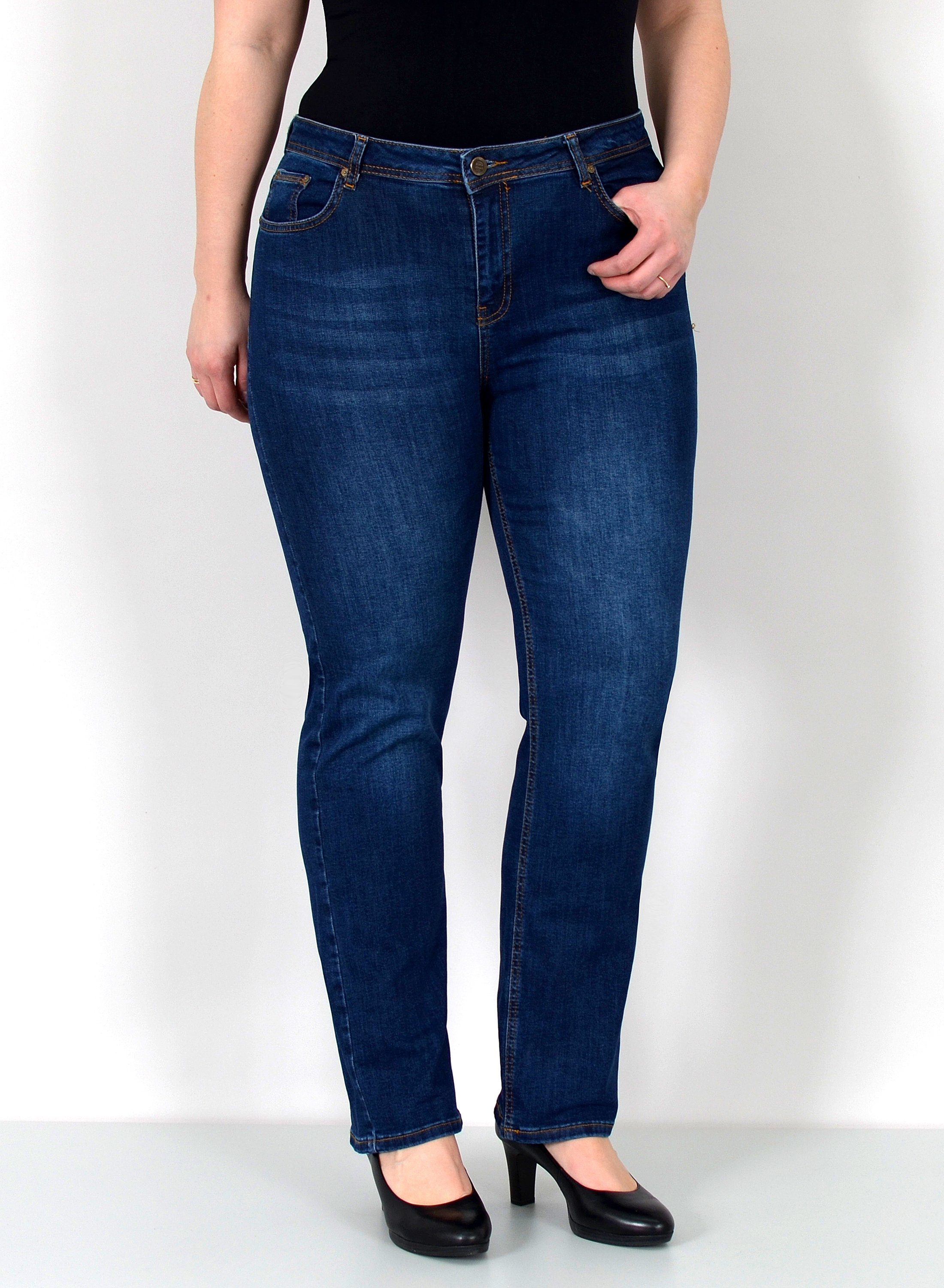 Straight-Jeans Gerade Schnitt Jeans hoher Bund mit Stretch bis Plus Size Übergröße