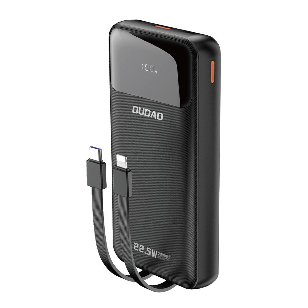 Dudao Akkupack Reiseakku Powerbank 20000 mAh (1 St), Integrierte Kabel, PD-Schnellladen 22,5W, LED-Anzeige
