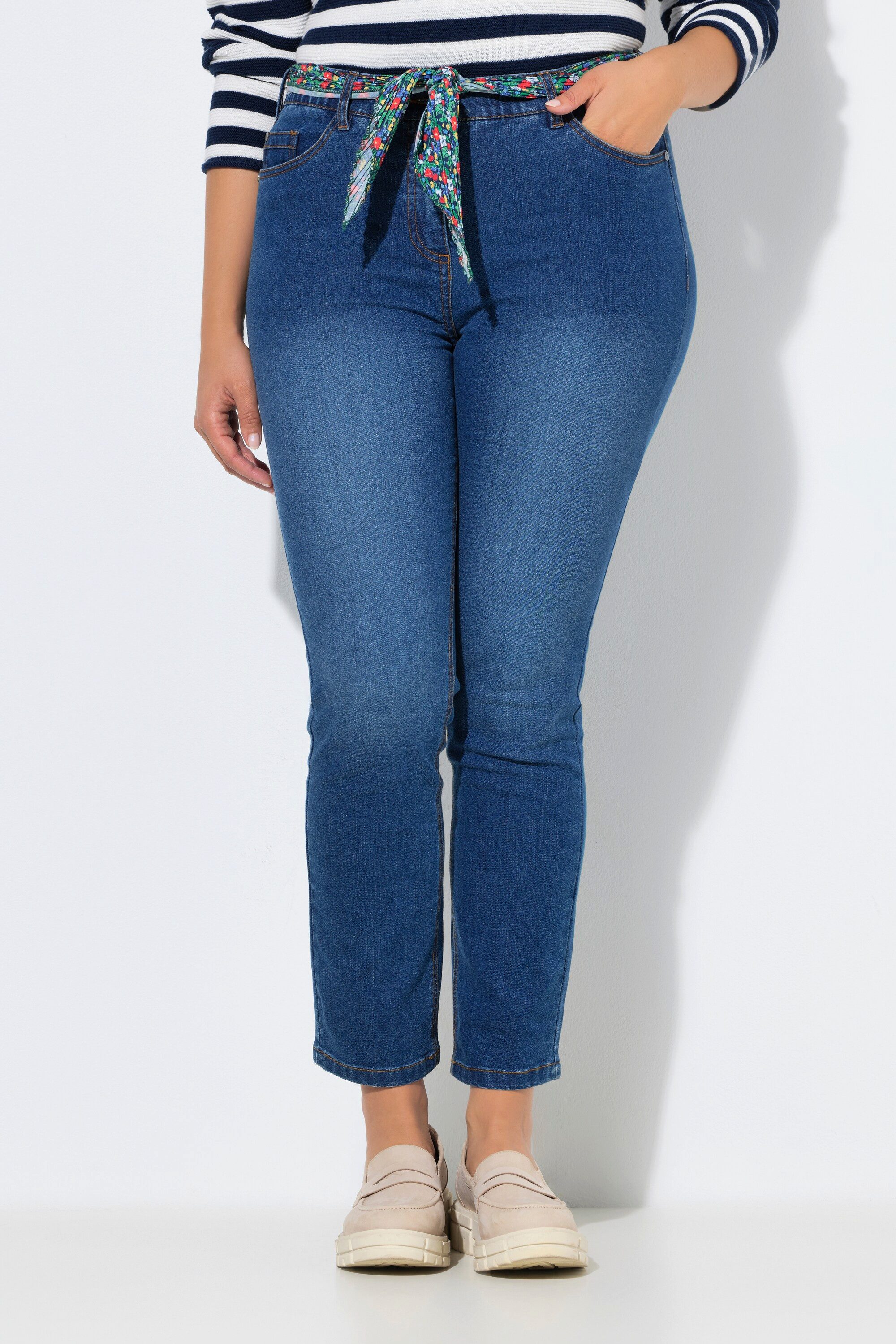 Ulla Popken Regular-fit-Jeans Jeans Sarah Tuchgürtel verkürzt schmales Bein