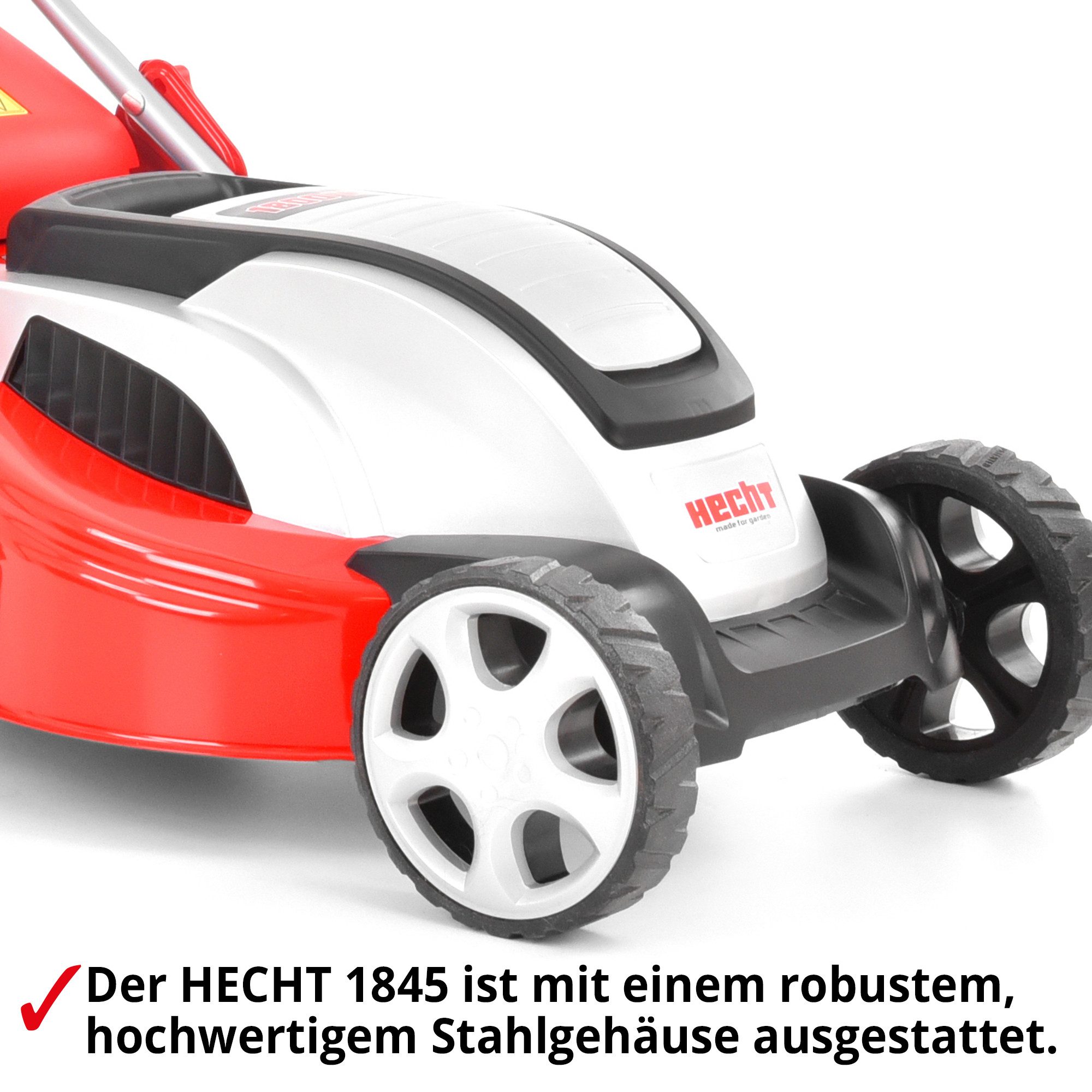 Hecht 1845 electric lawnmower with mulching kit, steel housing, 46 cm cutting width, 1800W, 30-75 mm cutting height