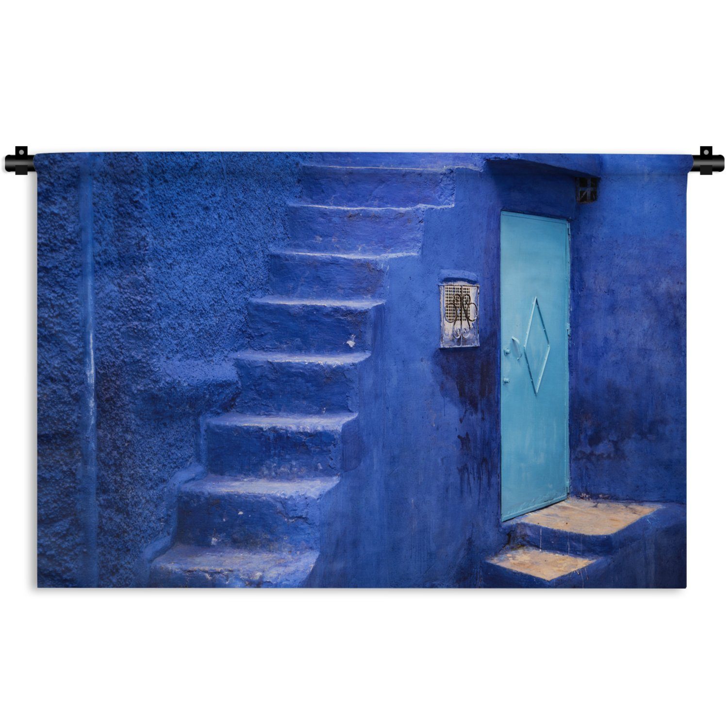 MuchoWow Blau Tür, Schlafzimmer, Wandbehang, Wohnzimmer, Kleid, - Kinderzimmer Architektur Wanddekoobjekt Wanddeko - für - Treppe