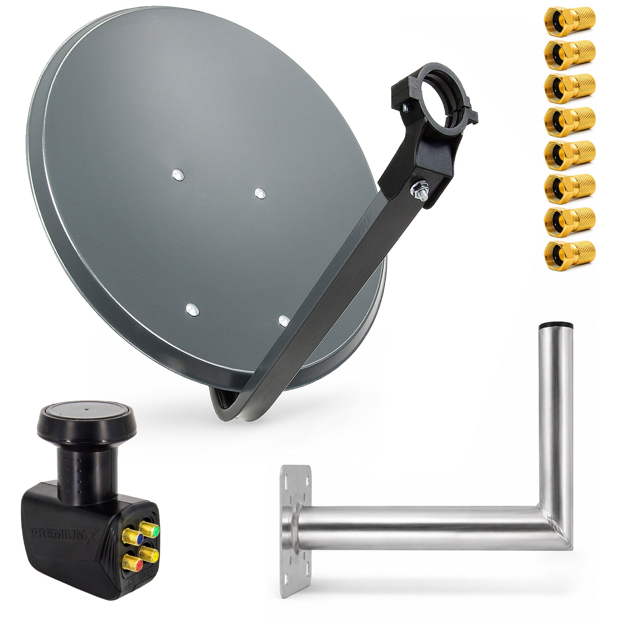 PremiumX SAT Anlage 80cm Antenne Quad LNB 8x F-Stecker Wandhalter 25cm SAT-Antenne