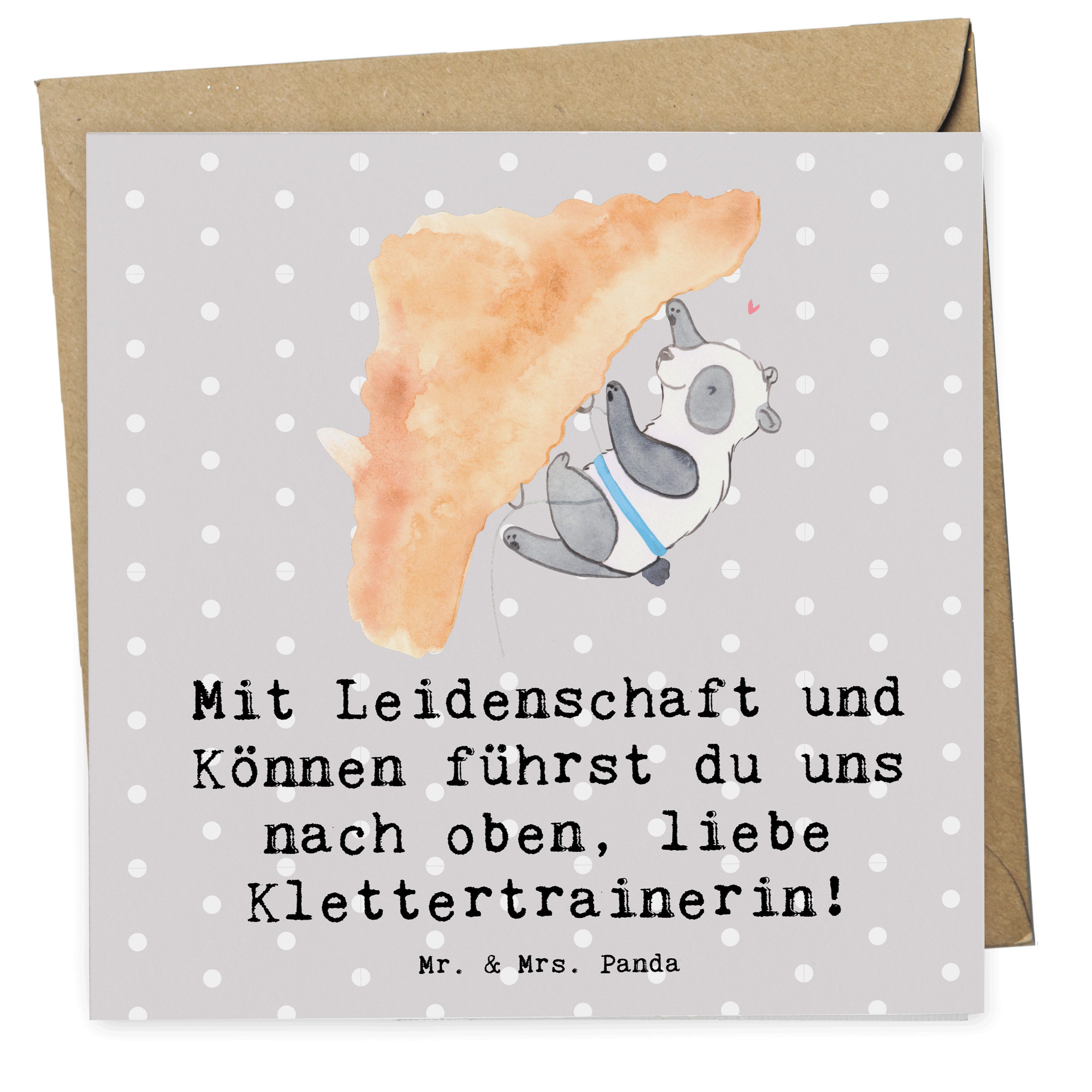 Mr. & Mrs. Panda Grußkarte Klettern Trainerin Grau Pastell Geschenk
