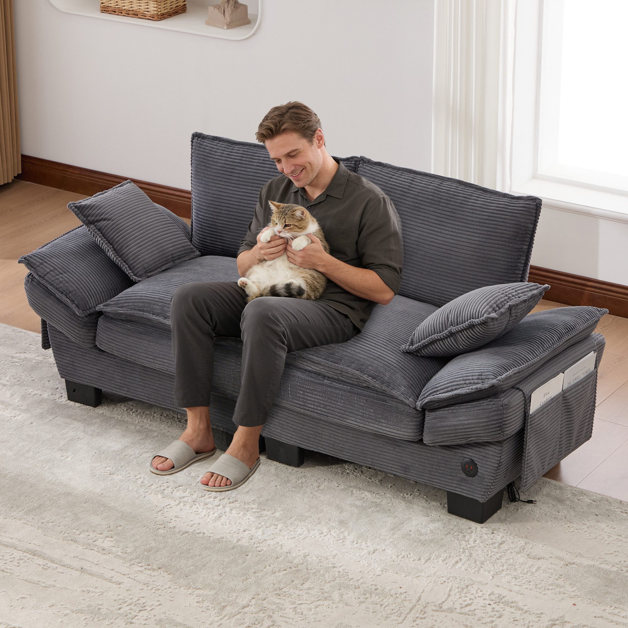 TavilaEcon 2-Sitzer Modulares Cordsofa für 2 Personen mit breiter Sitzfläche, 1 Teile, ideal für Wohnzimmer, Büro oder Lounge