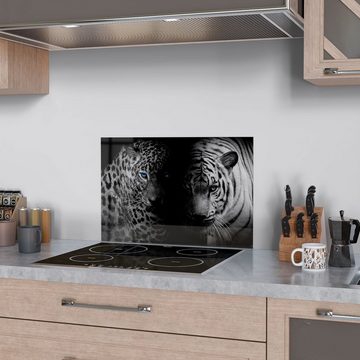 DEQORI Küchenrückwand 'Leopard und Tiger', Glas Spritzschutz Badrückwand Herdblende