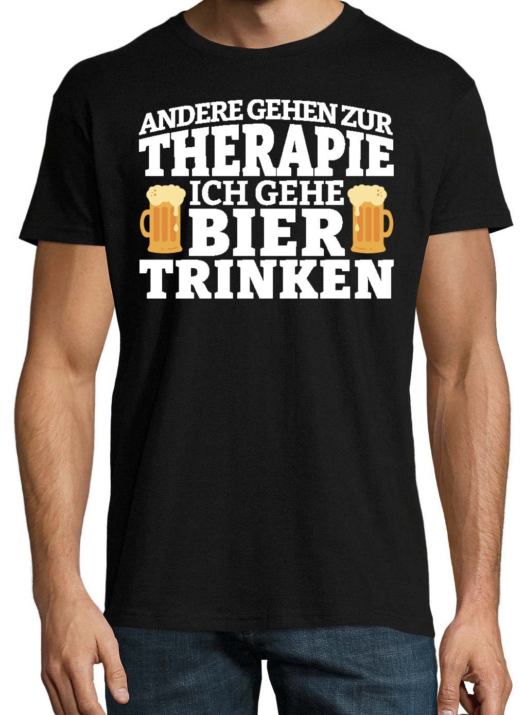 Designz Schwarz Youth Herren mit Lustigem Bier T-Shirt Spruch Therapie Shirt Bier
