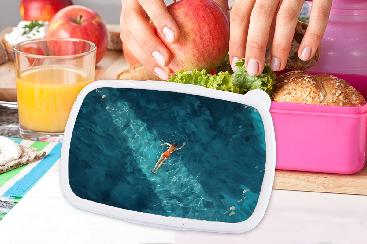 MuchoWow Lunchbox Frau - Wasser - Bikini - Orange, Kunststoff, (2-tlg), Brotdosen, Lunch Box, Brotbox für Kinder und Erwachsene
