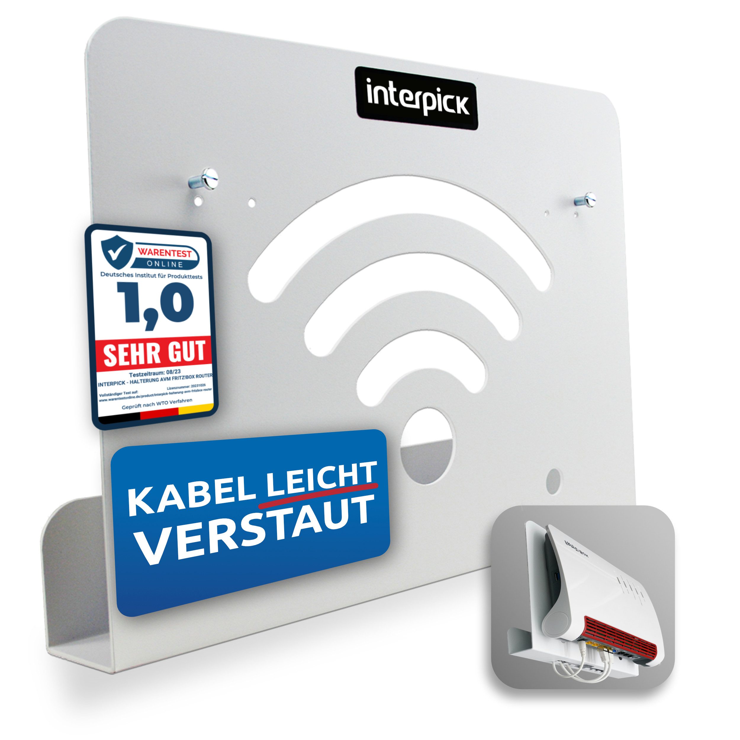 interpick Wandhalterung für AVM FritzBox Router mit Kabelmanagement 7690 DSL-Router, Fritzbox