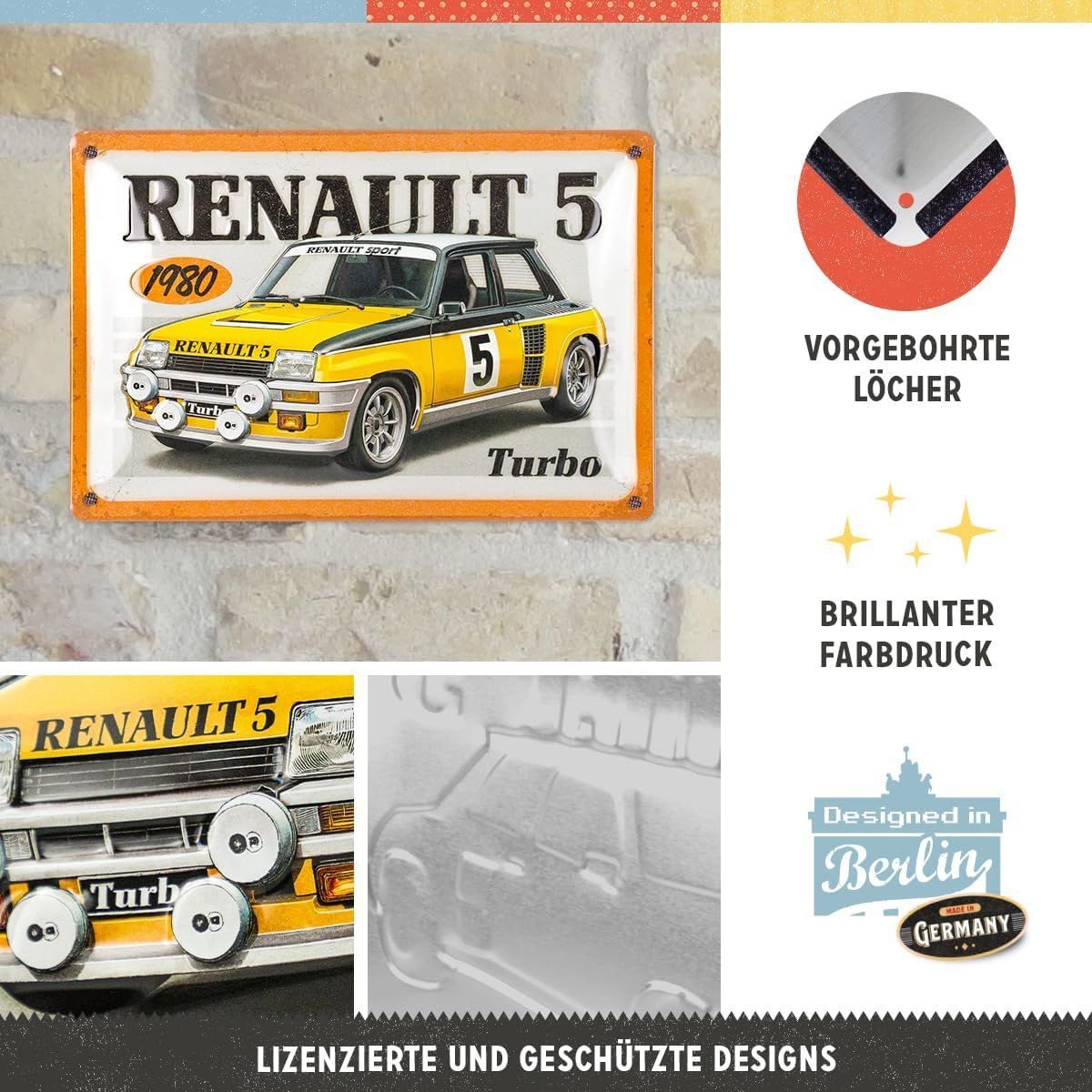 Nostalgic-Art Metallschild Blechschild 20 x 30cm - Renault - R5 Turbo 1980