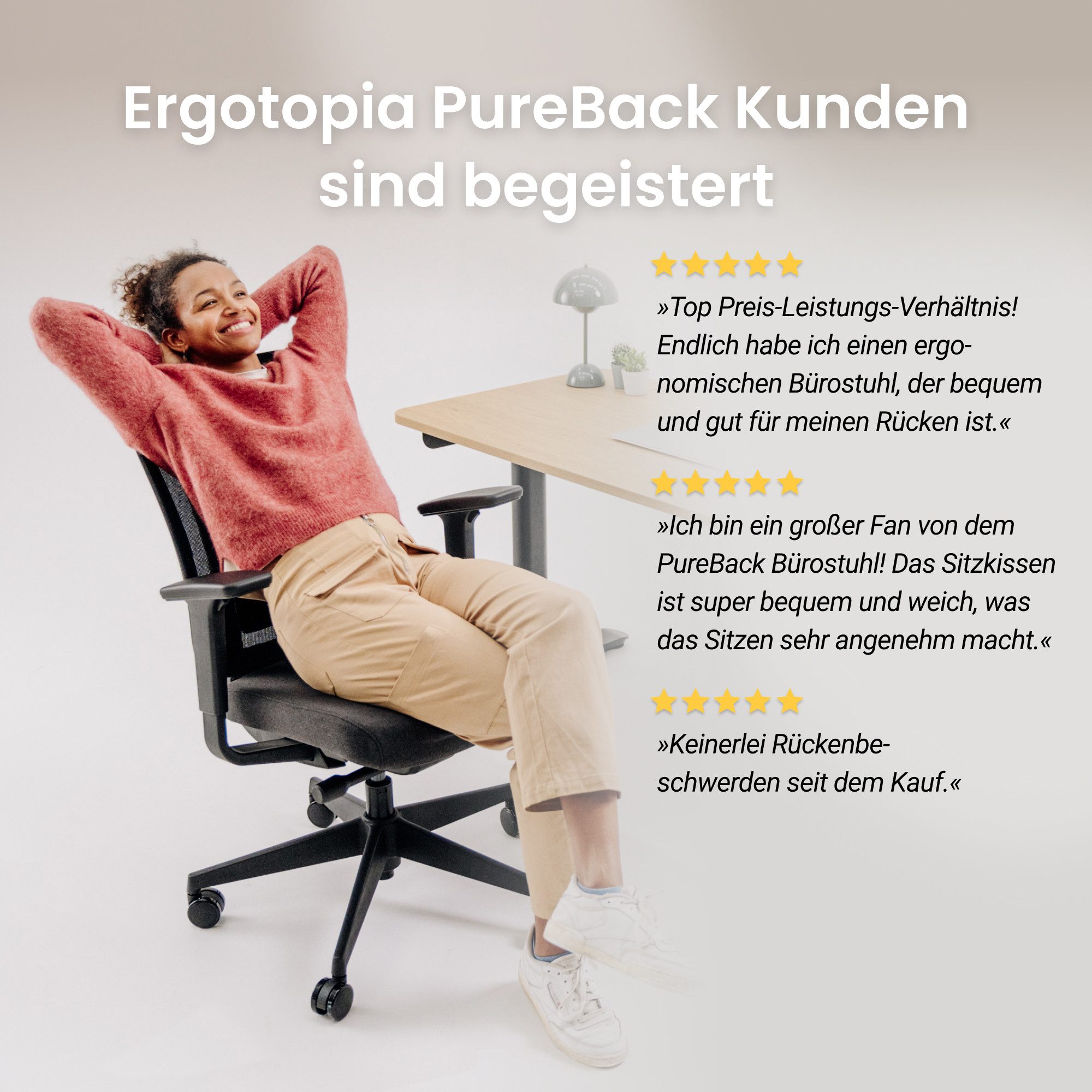 Ergotopia Bürostuhl PureBack ergonomischer Schreibtischstuhl